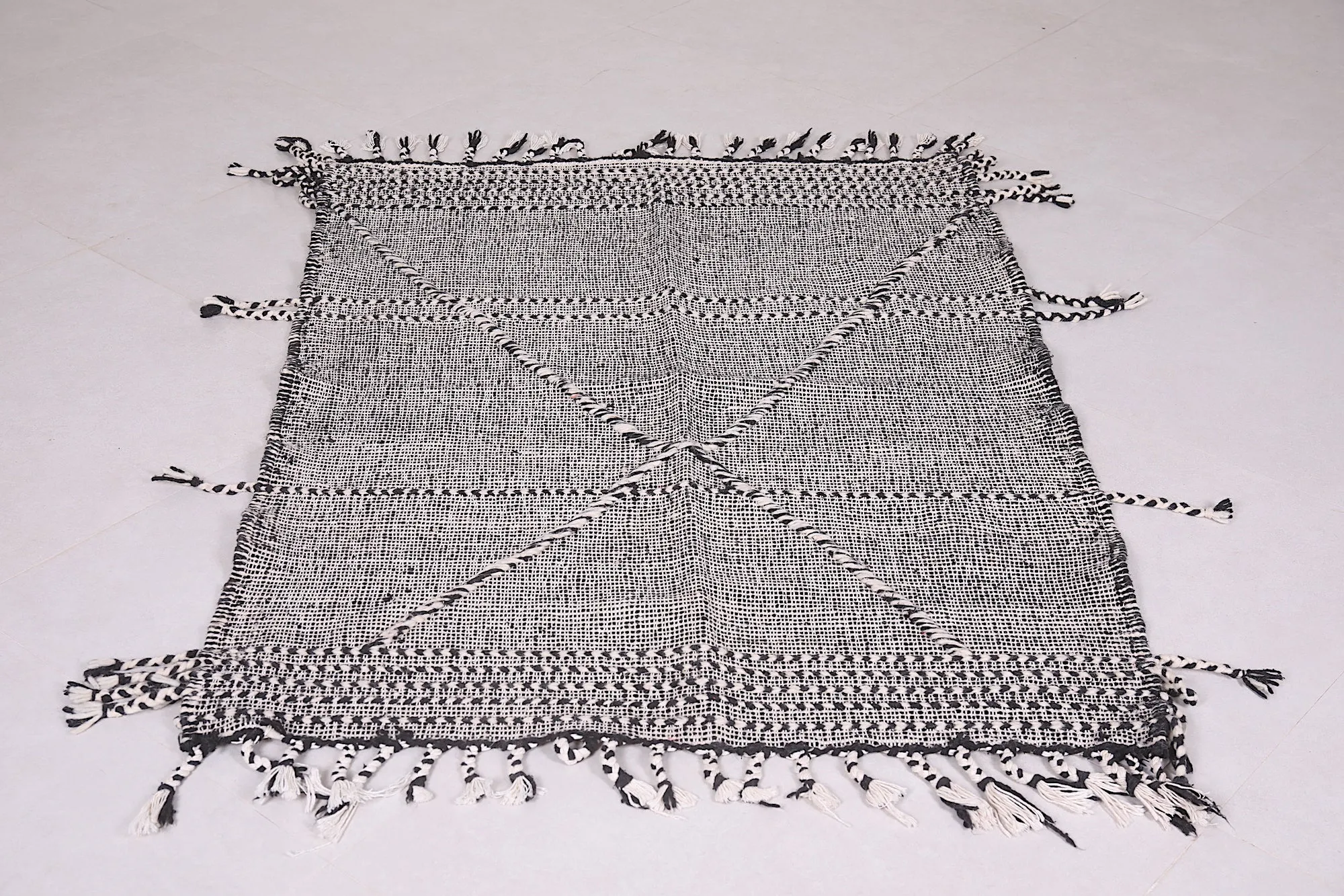 Vintage Berber Rug - Black and White Design - 3.3x4.6 ft