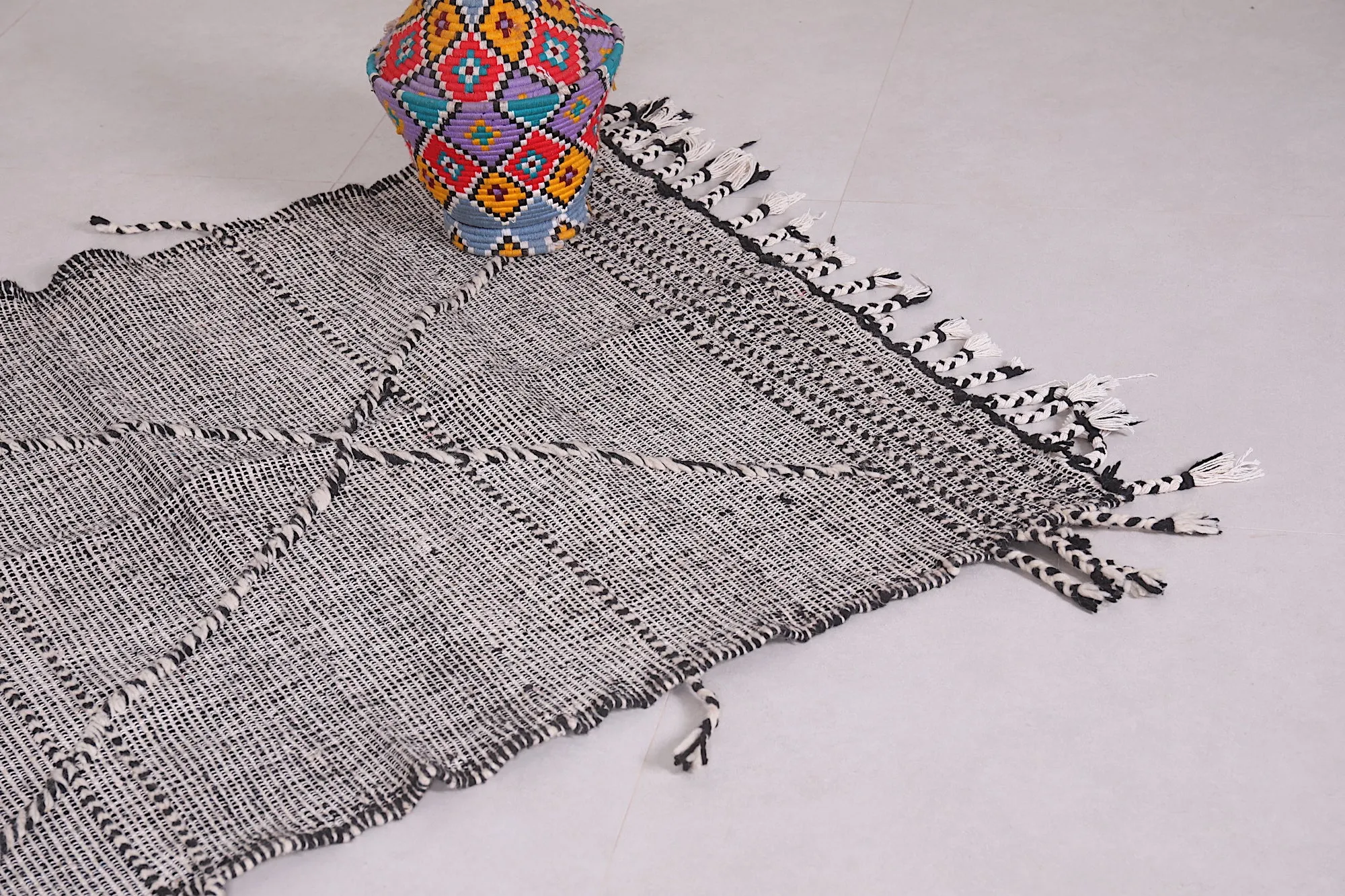 Vintage Berber Rug - Black and White Design - 3.3x4.6 ft