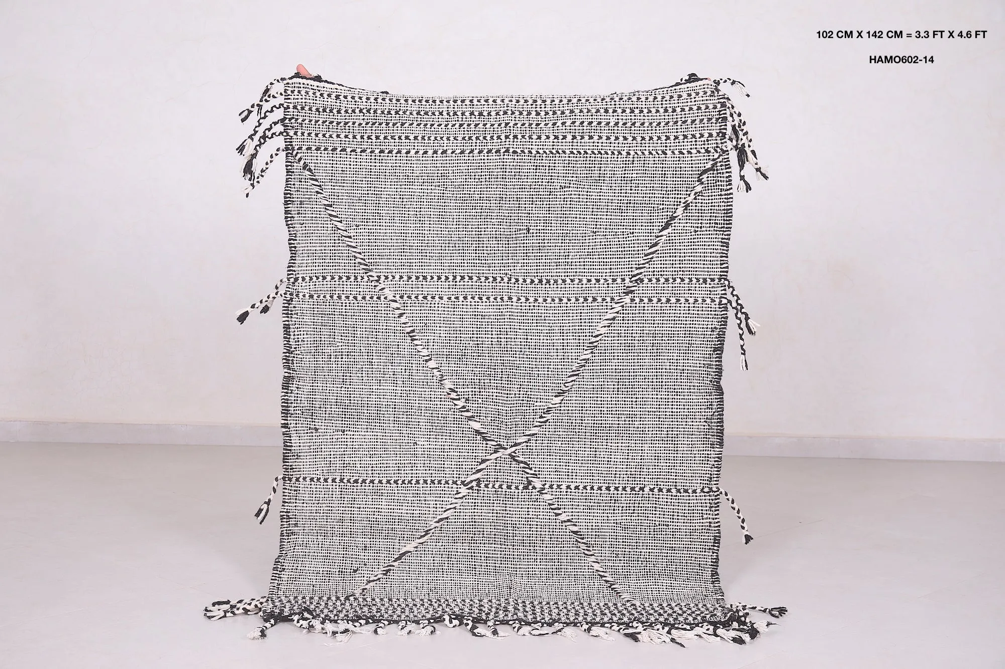 Vintage Berber Rug - Black and White Design - 3.3x4.6 ft