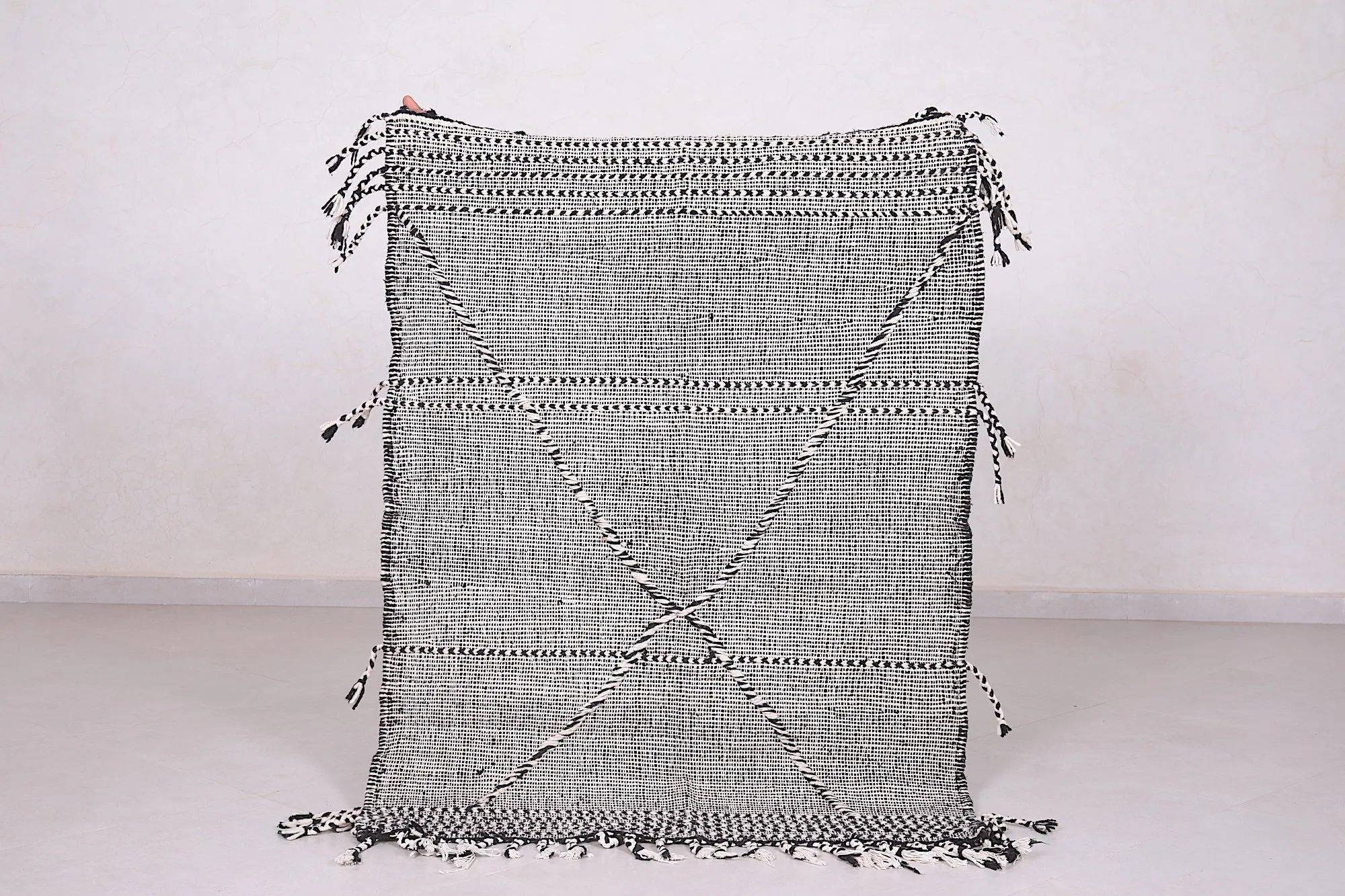 Vintage Berber Rug - Black and White Design - 3.3x4.6 ft
