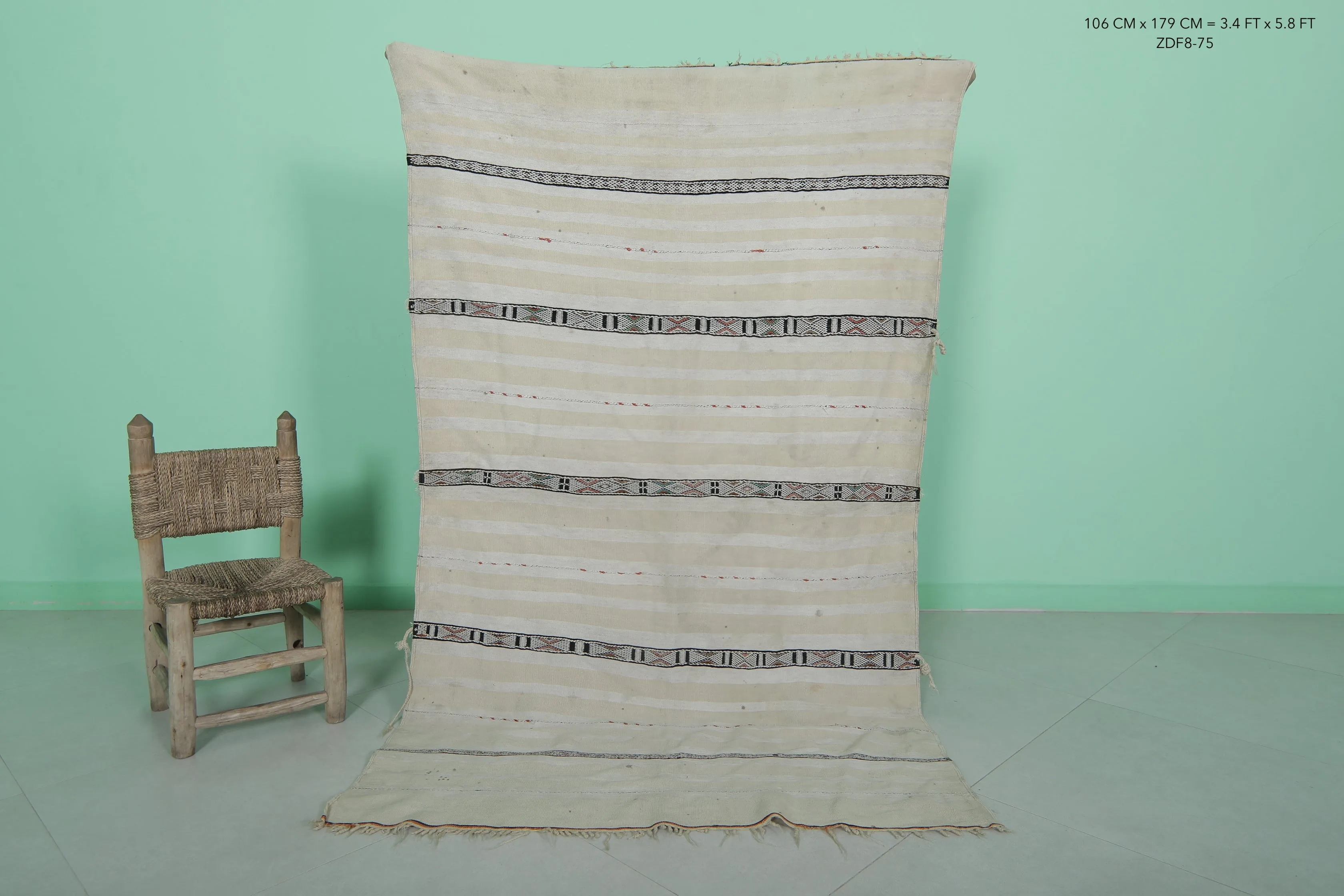 Vintage Berber Wedding Blanket 3.4 x 5.8 ft | Handwoven Moroccan Textile