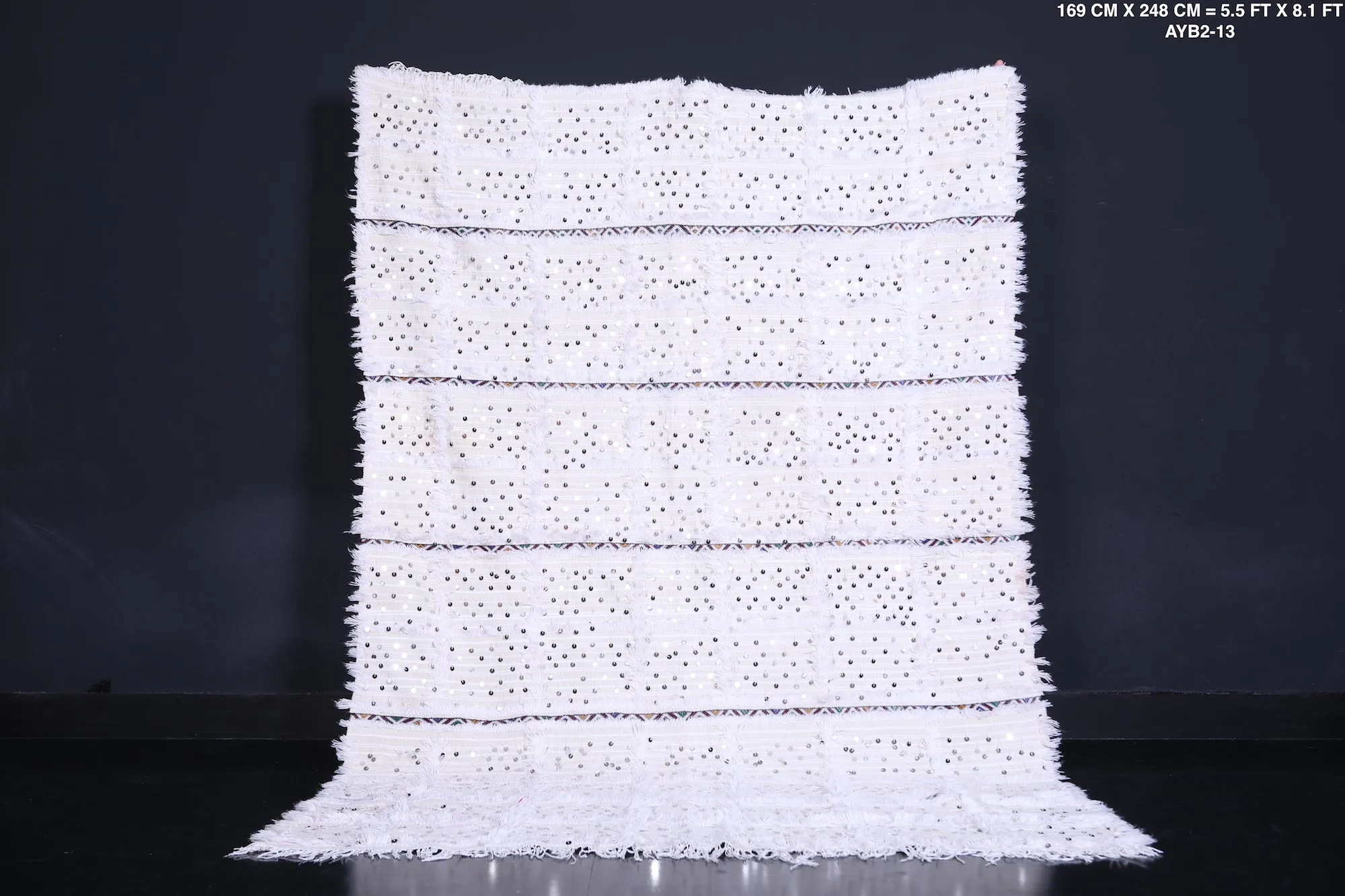 Vintage Berber Wedding Blanket 5.5 ft x 8.1 ft - Handwoven Moroccan Handira