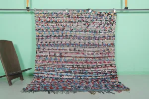 Vintage Boucherouite Rug 5.4 x 6.5 Feet - Moroccan Artistic Weave