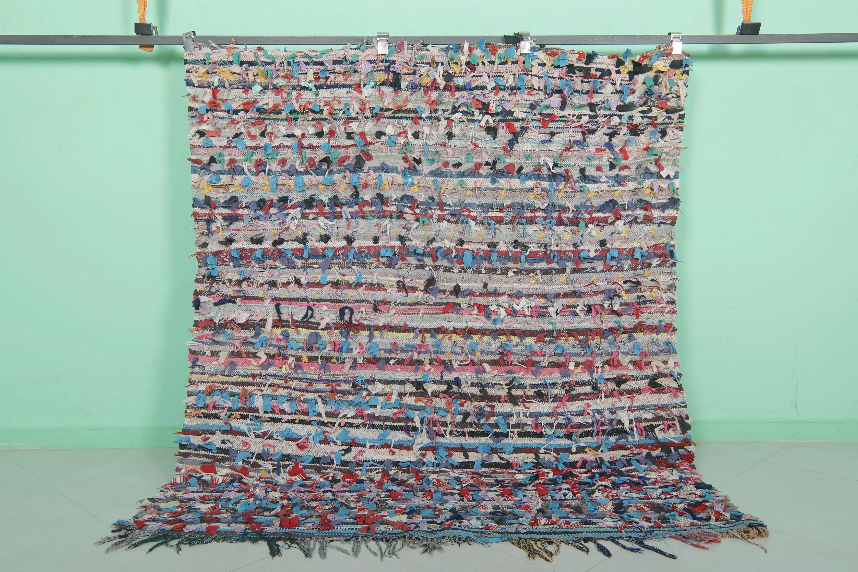 Vintage Boucherouite Rug 5.4 x 6.5 Feet - Moroccan Artistic Weave