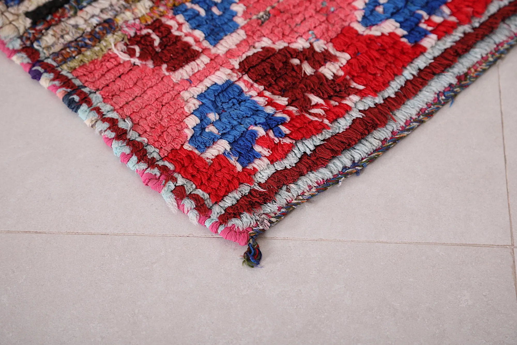 Vintage Boucherouite Runner Rug 2.6 x 6.9 Feet - Moroccan Handmade Art