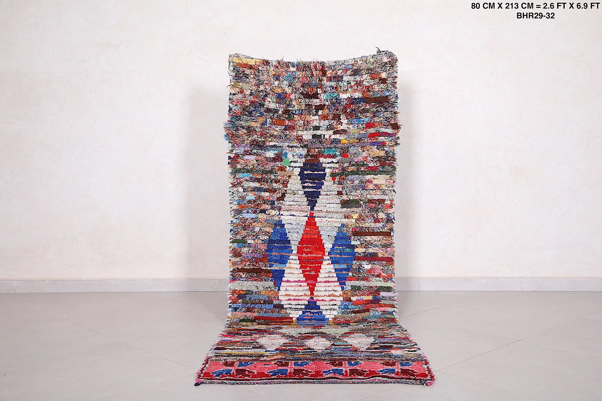 Vintage Boucherouite Runner Rug 2.6 x 6.9 Feet - Moroccan Handmade Art