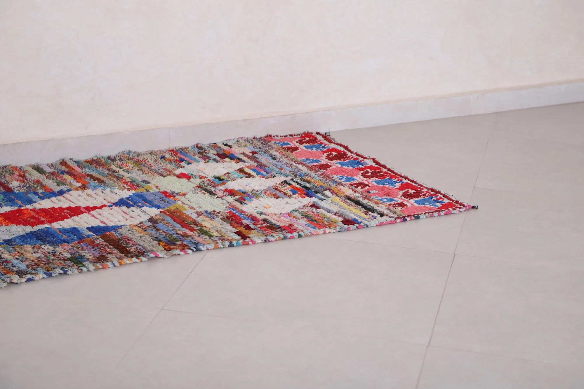 Vintage Boucherouite Runner Rug 2.6 x 6.9 Feet - Moroccan Handmade Art