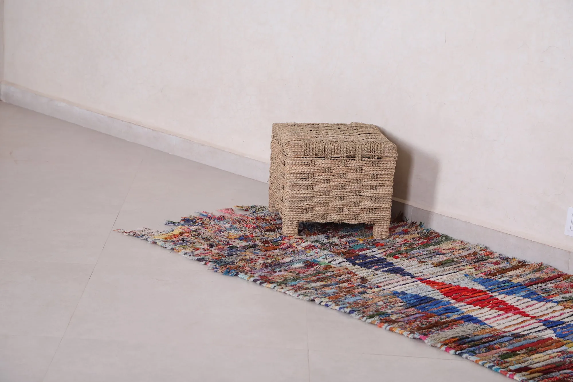 Vintage Boucherouite Runner Rug 2.6 x 6.9 Feet - Moroccan Handmade Art