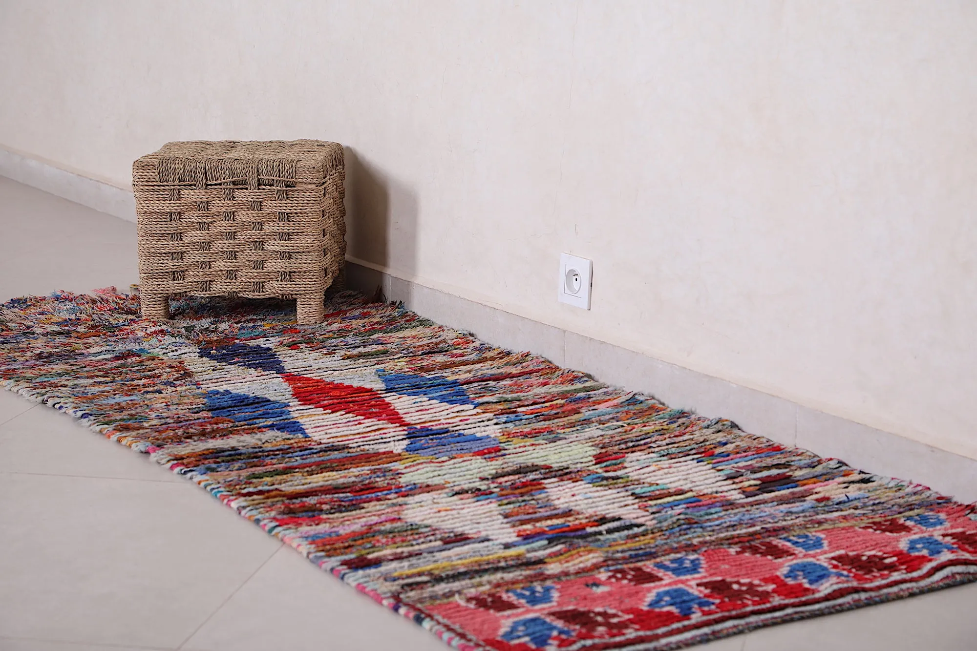 Vintage Boucherouite Runner Rug 2.6 x 6.9 Feet - Moroccan Handmade Art