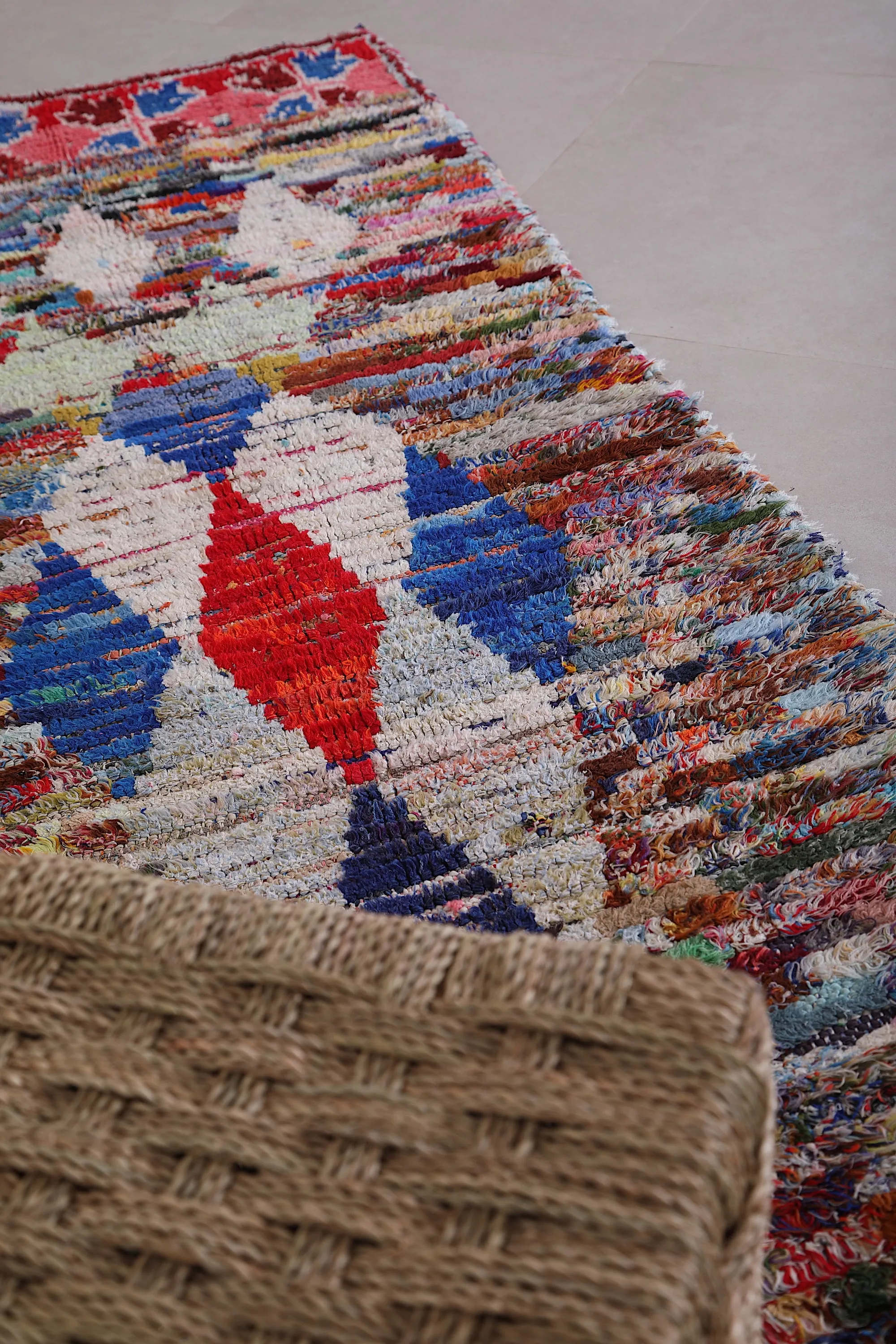 Vintage Boucherouite Runner Rug 2.6 x 6.9 Feet - Moroccan Handmade Art