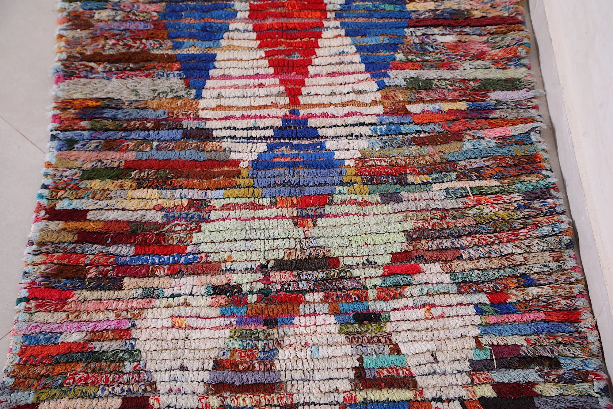 Vintage Boucherouite Runner Rug 2.6 x 6.9 Feet - Moroccan Handmade Art