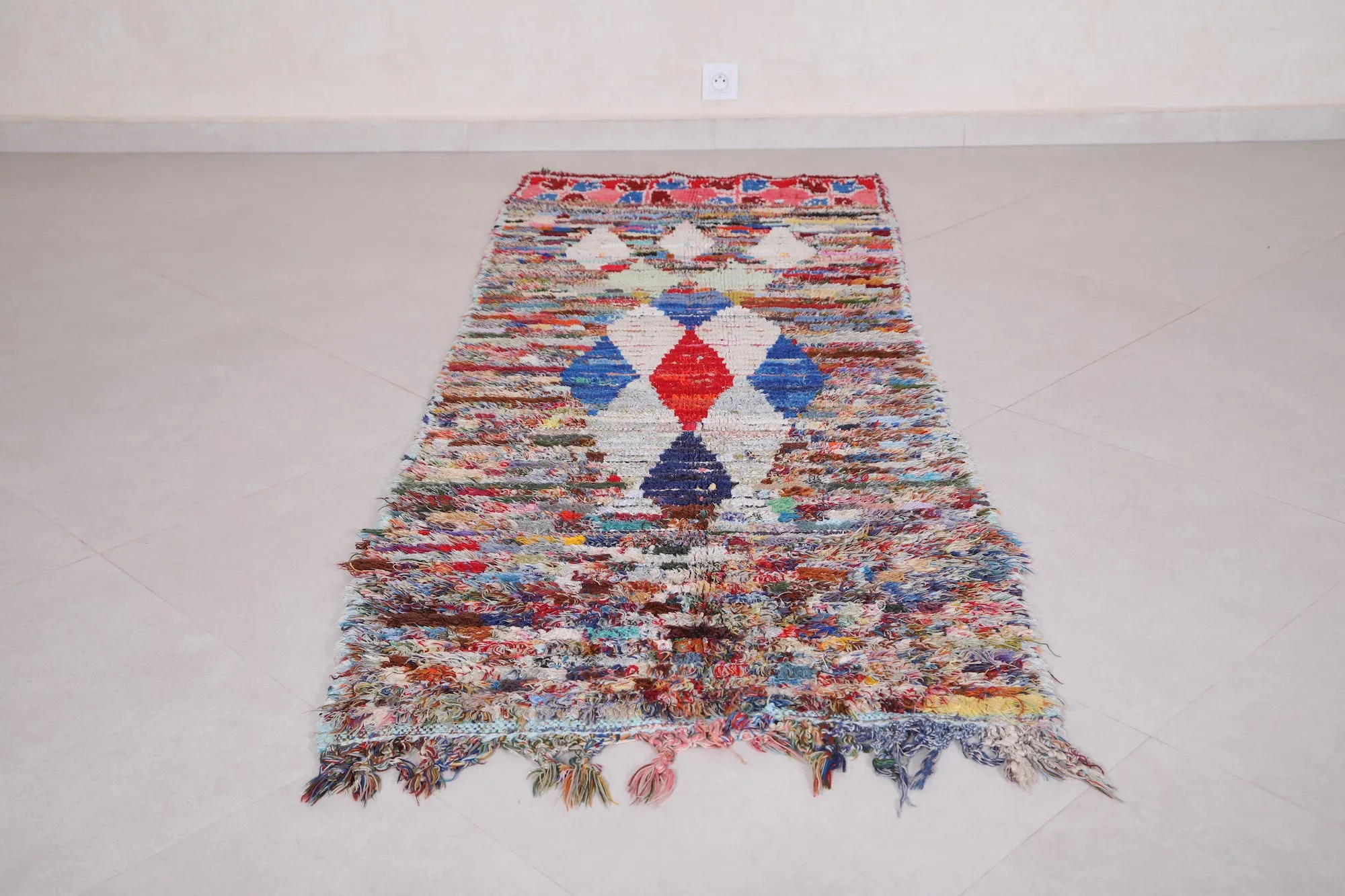Vintage Boucherouite Runner Rug 2.6 x 6.9 Feet - Moroccan Handmade Art