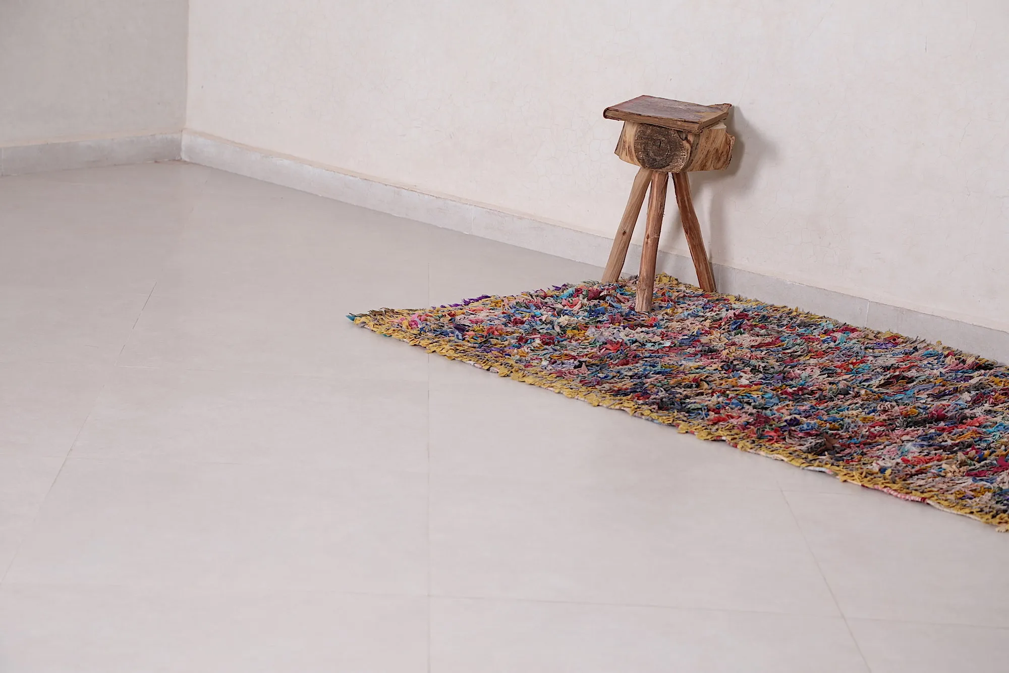 Vintage Boucherouite Runner Rug 3 x 7.2 Feet - Handwoven Moroccan Charm