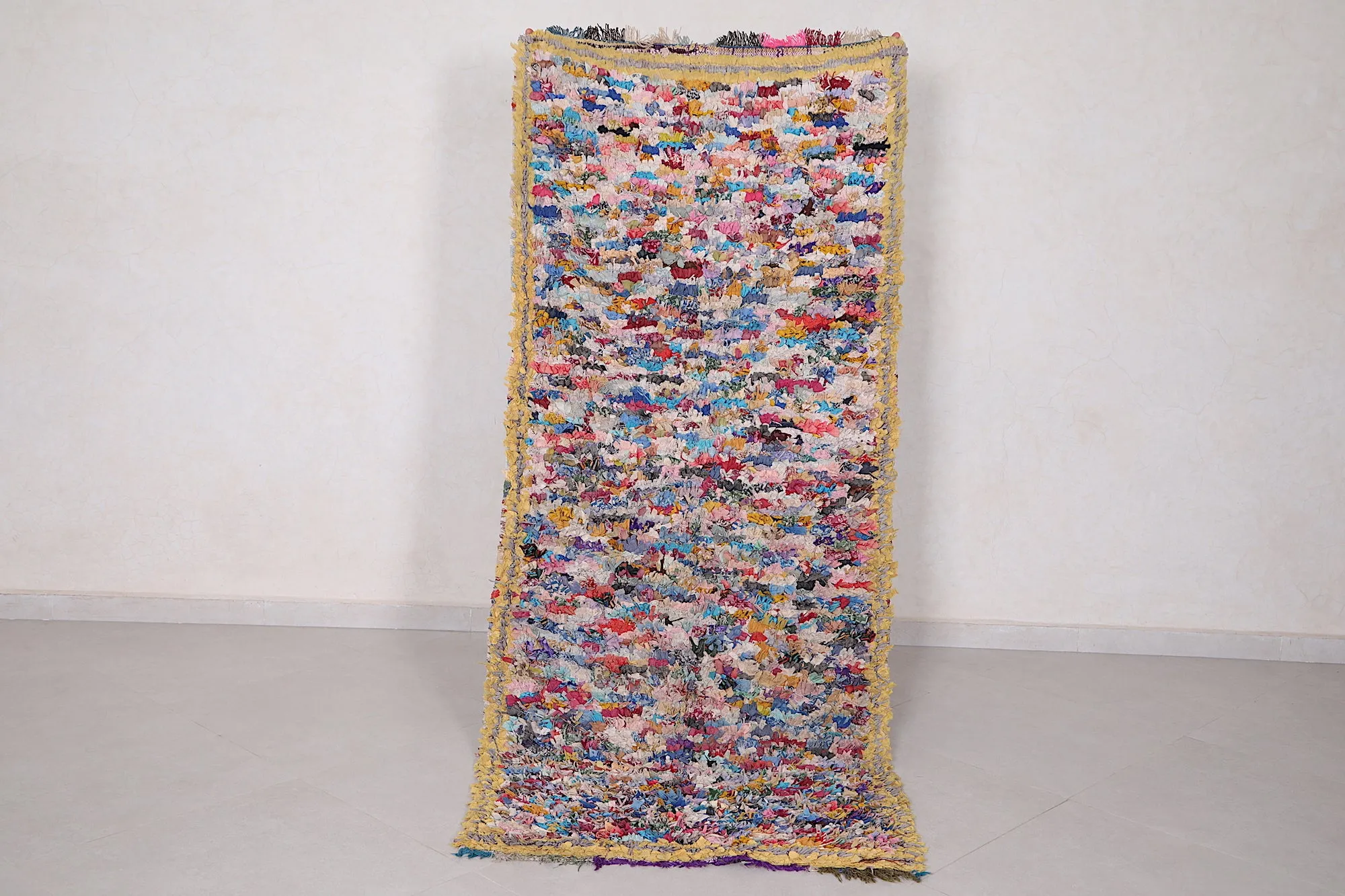 Vintage Boucherouite Runner Rug 3 x 7.2 Feet - Handwoven Moroccan Charm