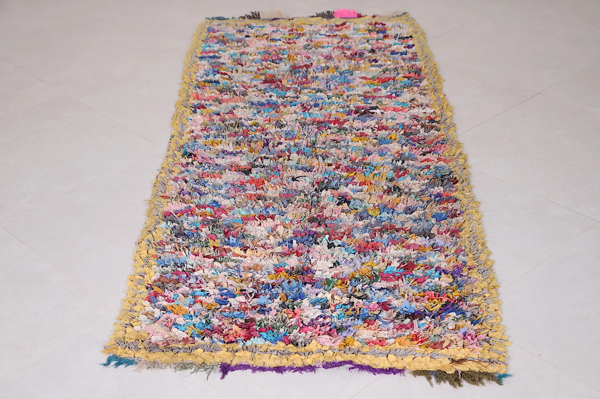 Vintage Boucherouite Runner Rug 3 x 7.2 Feet - Handwoven Moroccan Charm