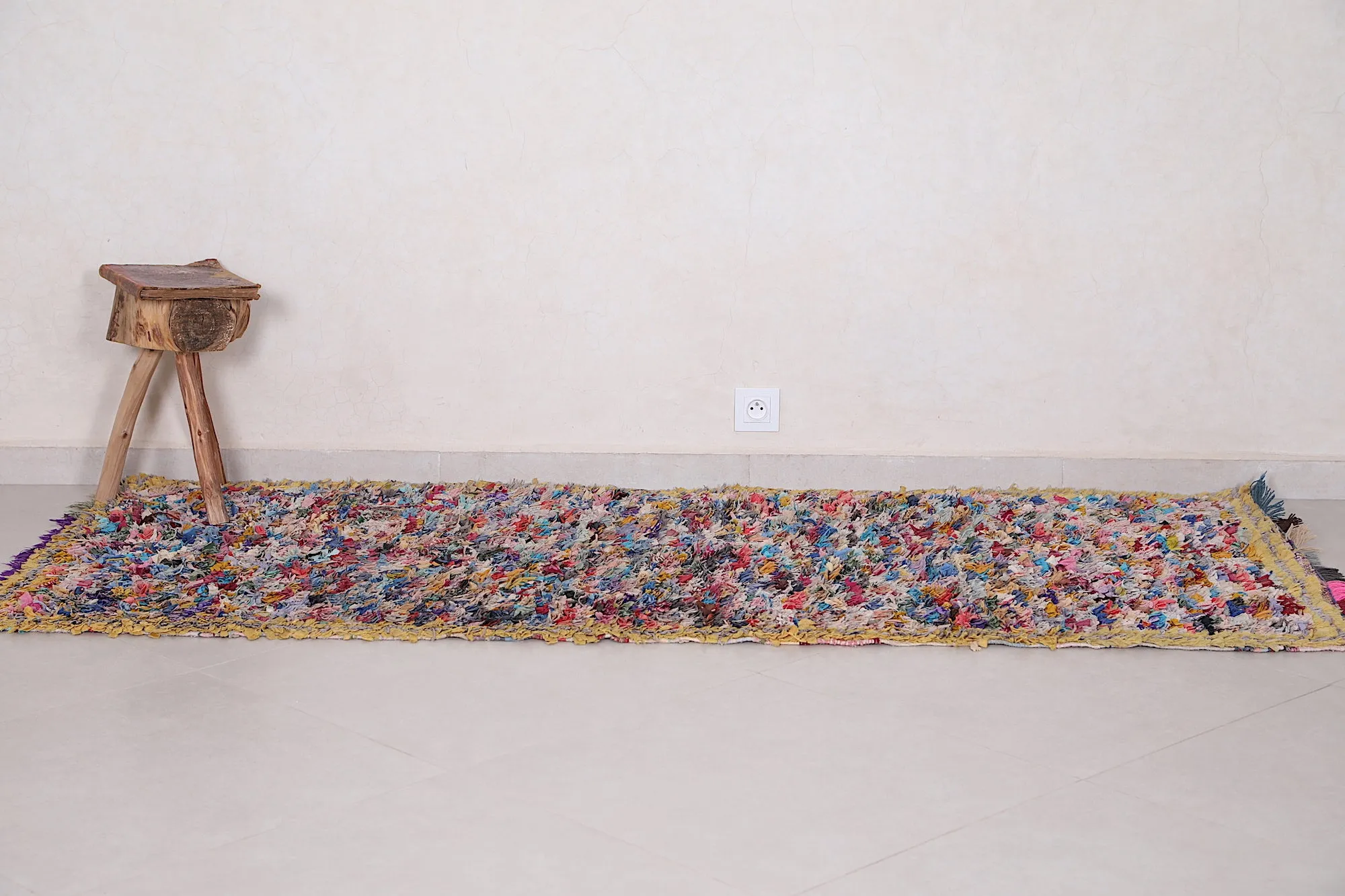Vintage Boucherouite Runner Rug 3 x 7.2 Feet - Handwoven Moroccan Charm