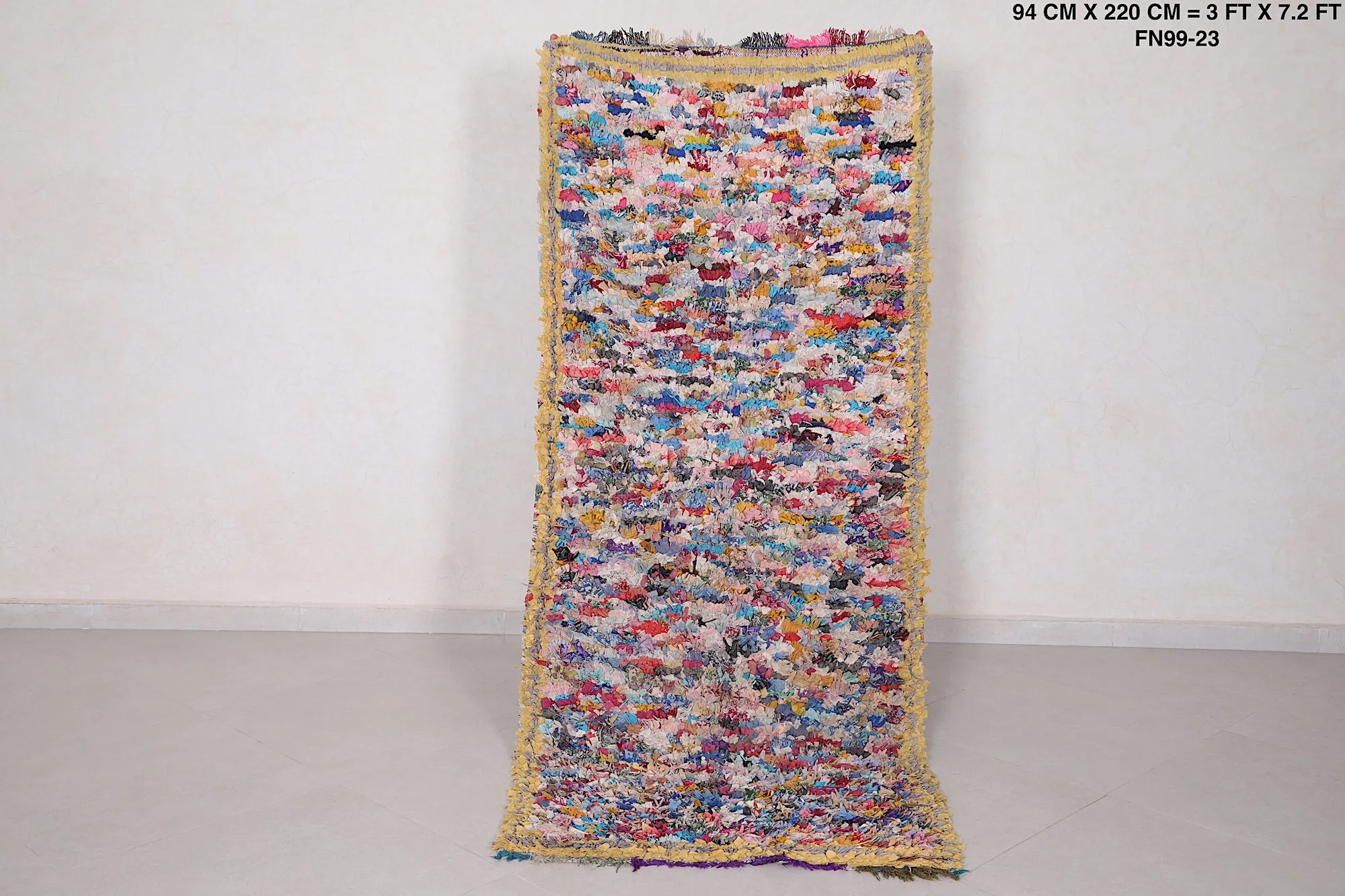 Vintage Boucherouite Runner Rug 3 x 7.2 Feet - Handwoven Moroccan Charm