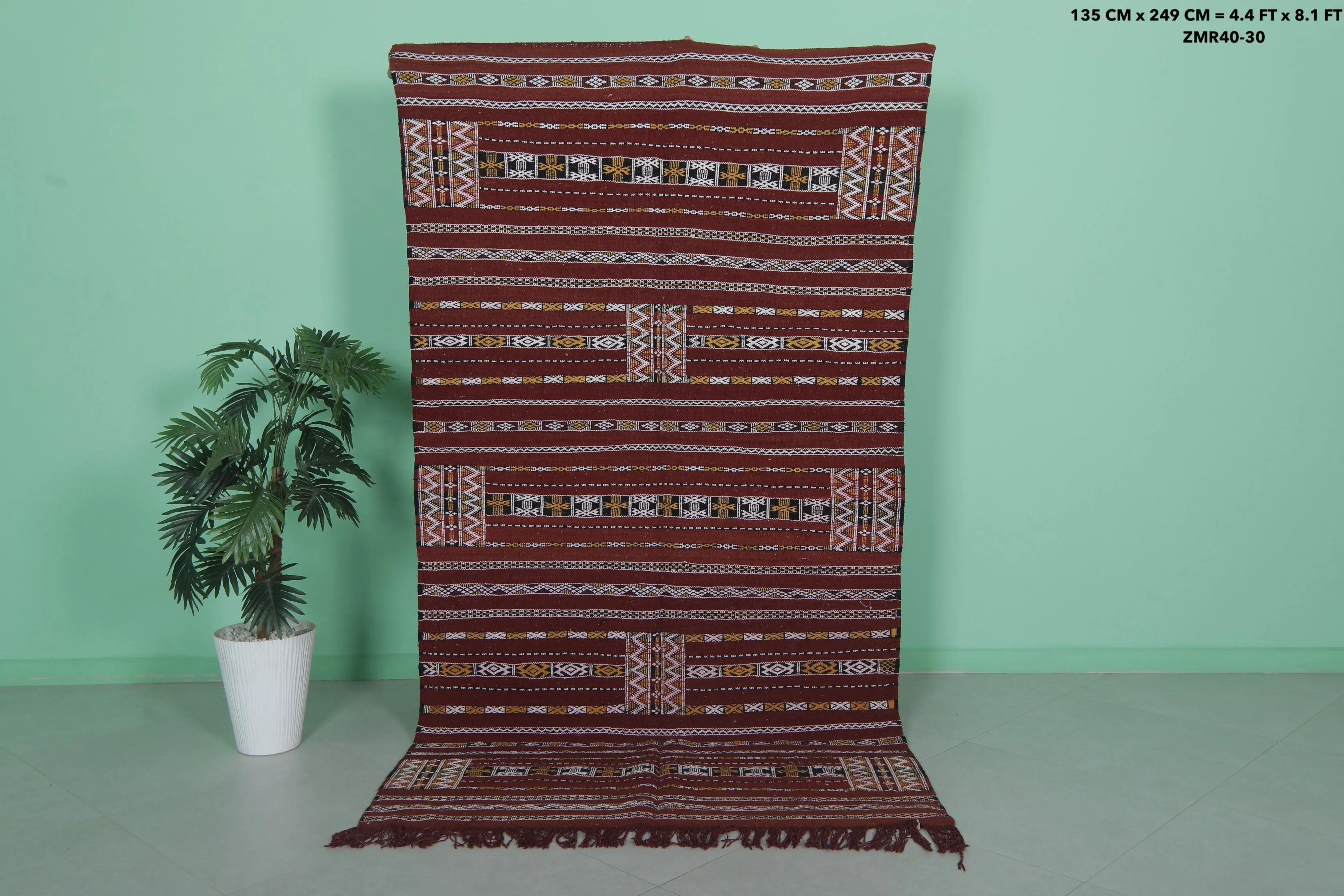 Vintage Handwoven Kilim Rug 4.4 FT x 8.1 FT – Unique Moroccan Design
