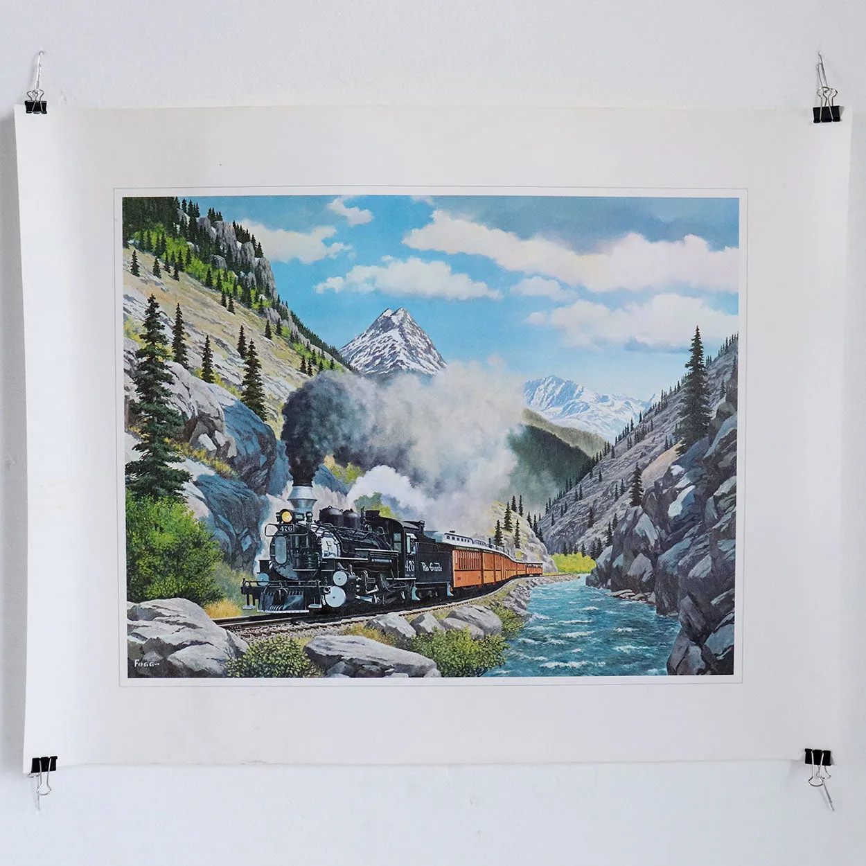 Vintage HOWARD L. FOGG Lithograph Print, Denver Rio Grande Railroad Steam Engine