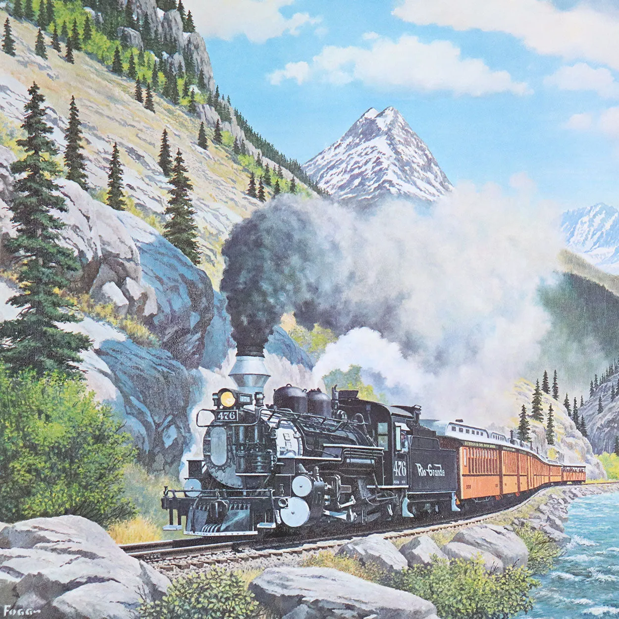 Vintage HOWARD L. FOGG Lithograph Print, Denver Rio Grande Railroad Steam Engine