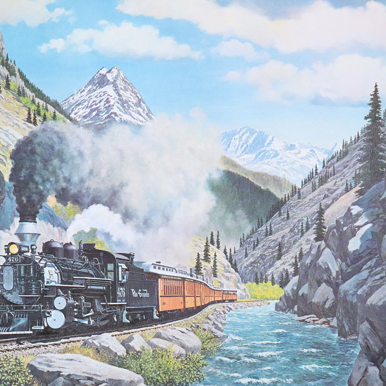 Vintage HOWARD L. FOGG Lithograph Print, Denver Rio Grande Railroad Steam Engine