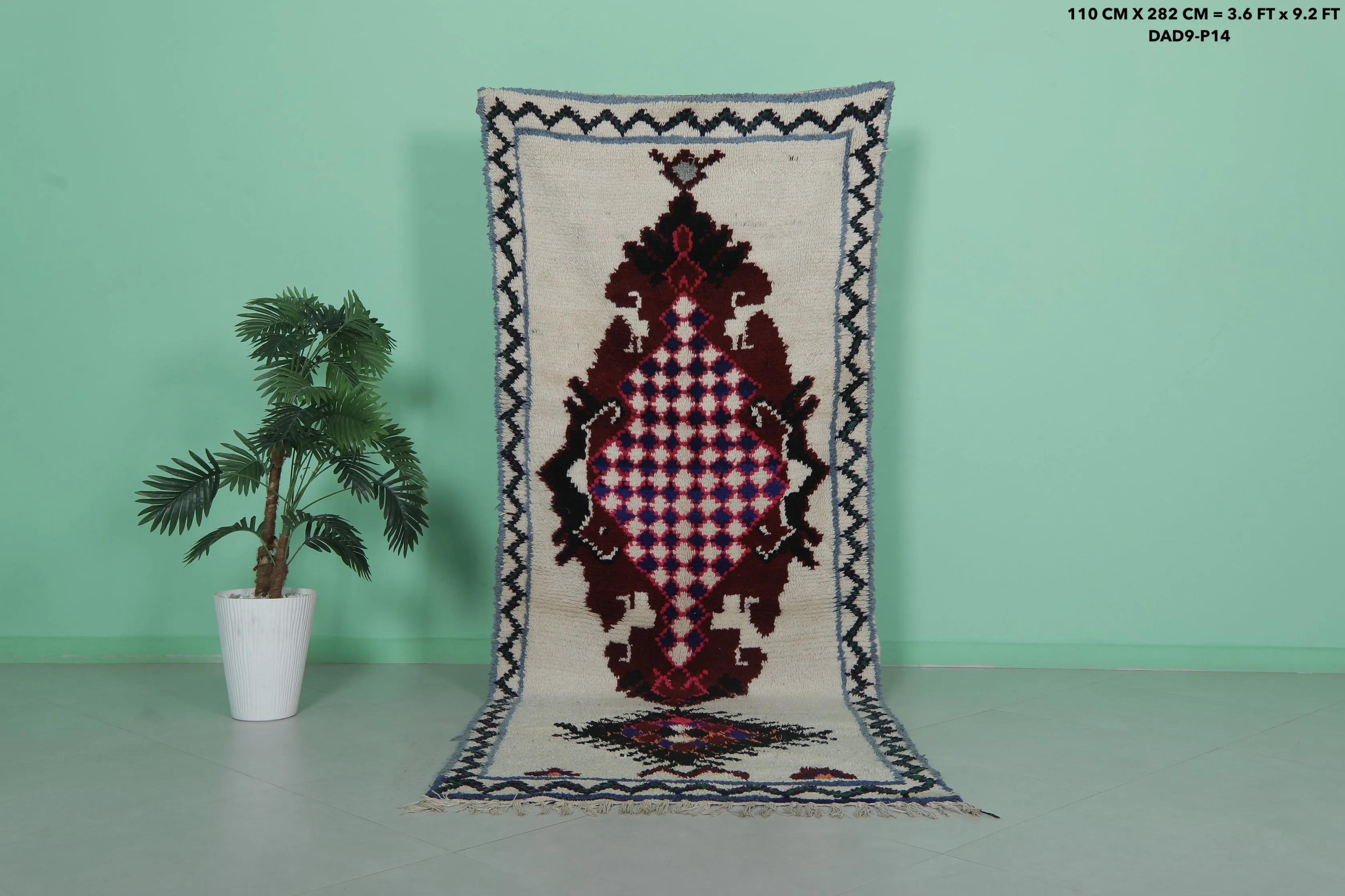 Vintage Moroccan Berber Rug – 3.6 X 9.2 Feet | Handwoven Beauty