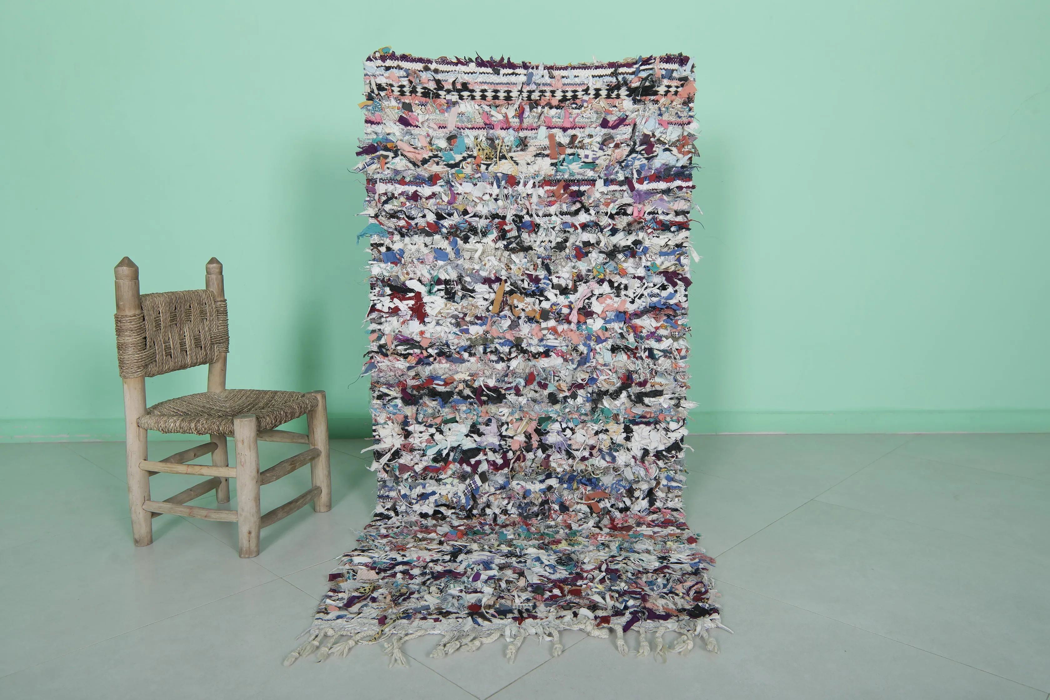 Vintage Moroccan Boucherouite Rug - 2.4x5.3 ft | Handwoven Eco-Friendly