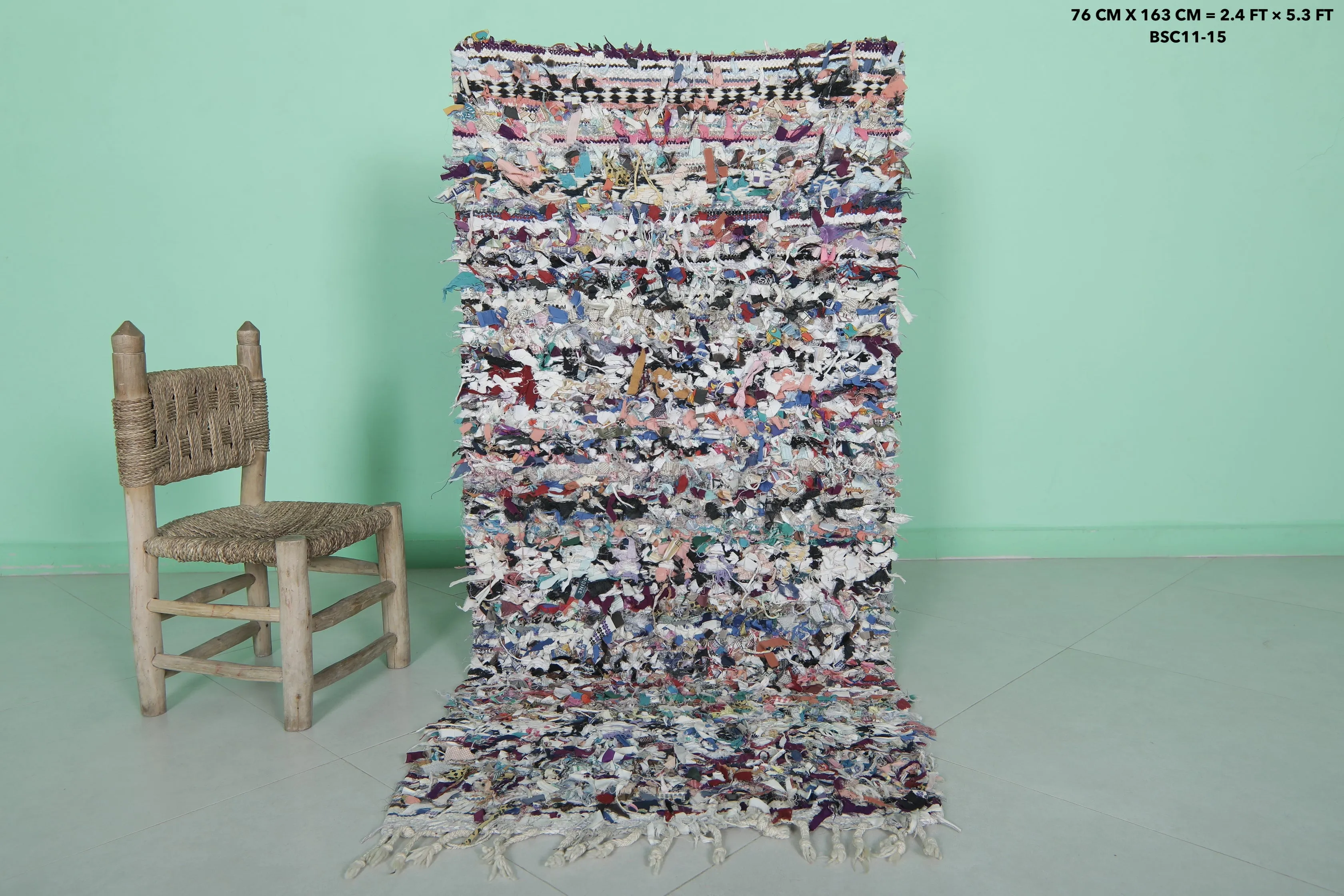 Vintage Moroccan Boucherouite Rug - 2.4x5.3 ft | Handwoven Eco-Friendly