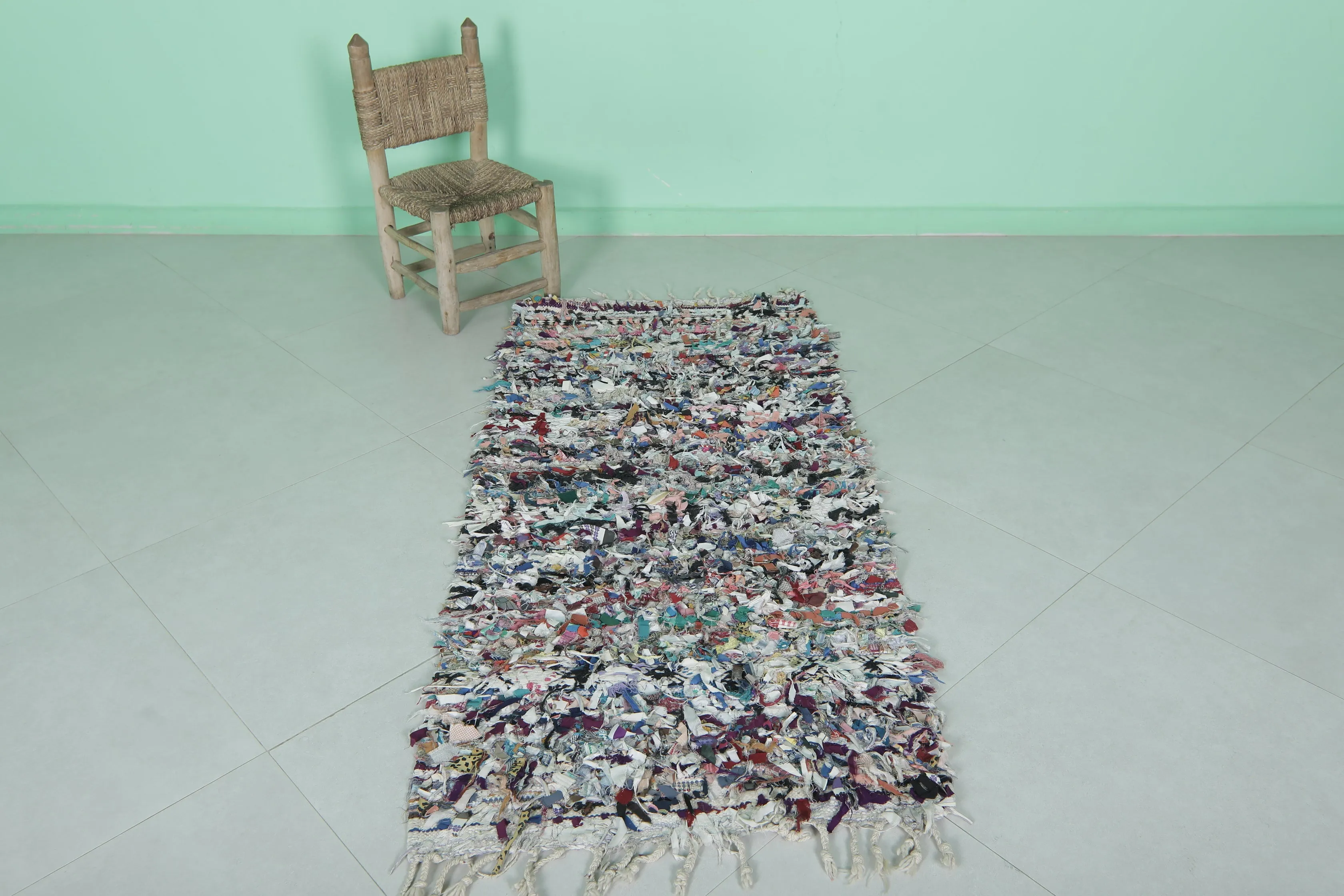 Vintage Moroccan Boucherouite Rug - 2.4x5.3 ft | Handwoven Eco-Friendly