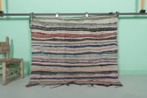 Vintage Moroccan Boucherouite Rug 4.1 x 3.8 Feet - Handwoven Striped Design