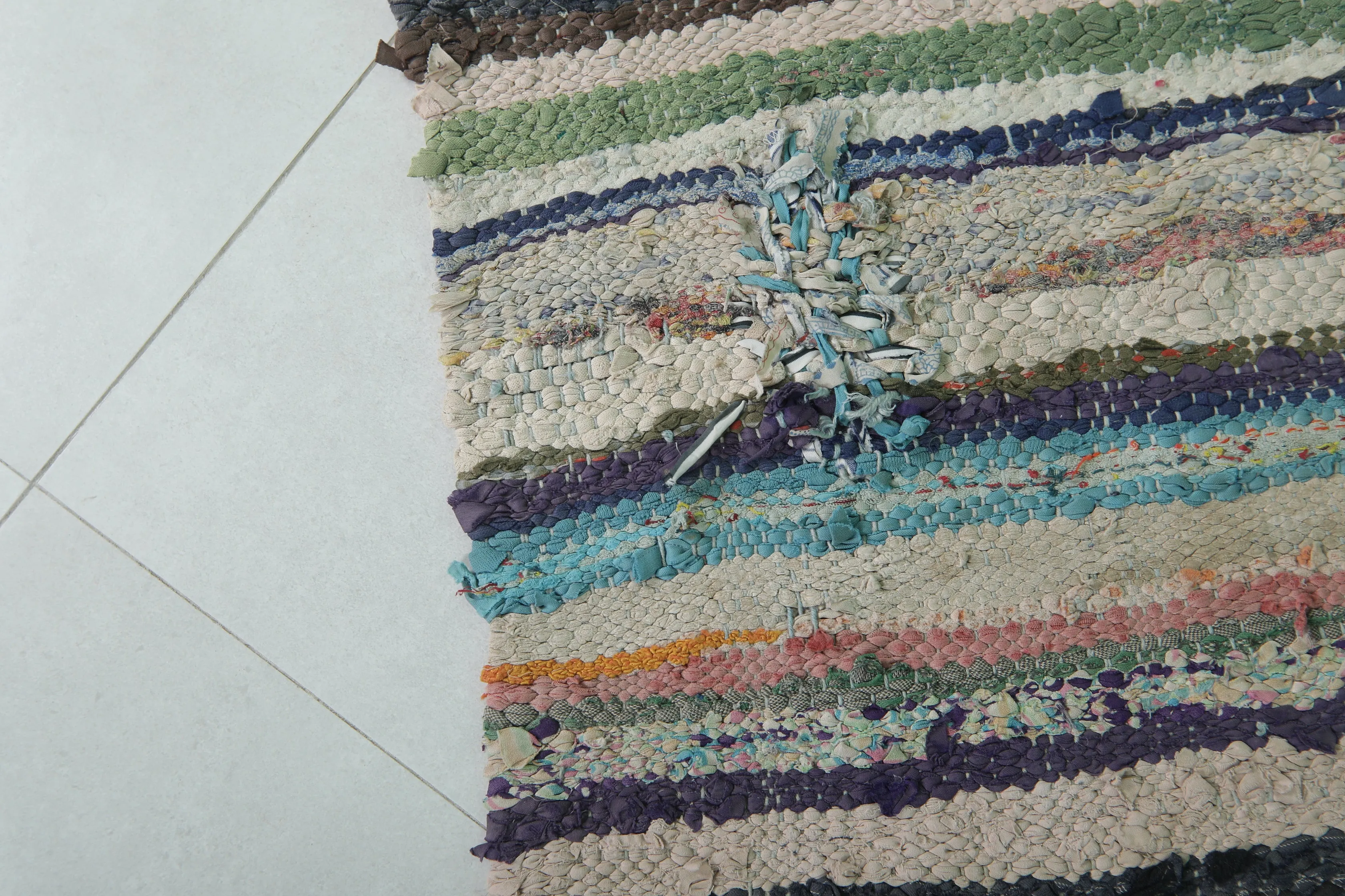 Vintage Moroccan Boucherouite Rug 4.1 x 3.8 Feet - Handwoven Striped Design