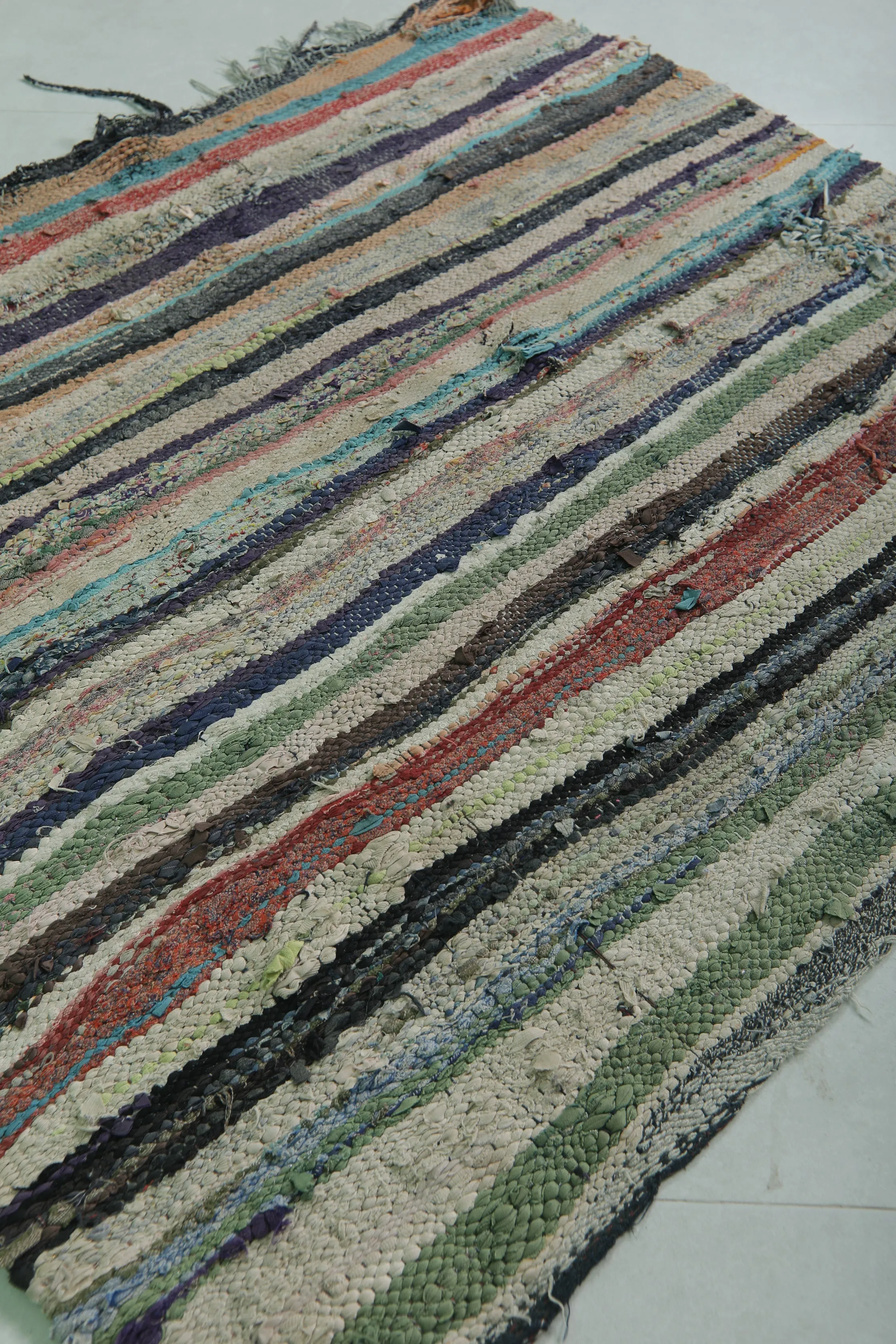 Vintage Moroccan Boucherouite Rug 4.1 x 3.8 Feet - Handwoven Striped Design