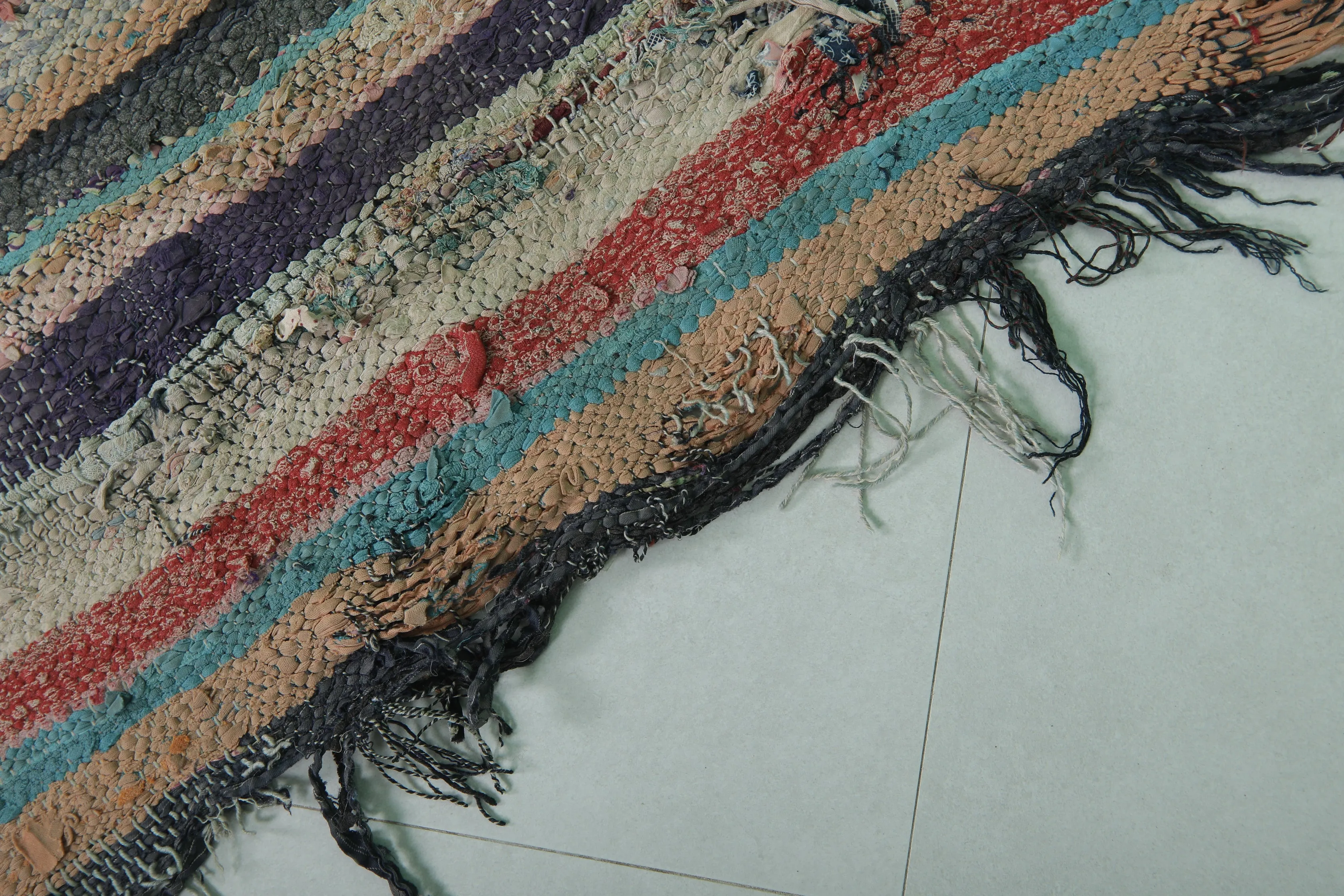 Vintage Moroccan Boucherouite Rug 4.1 x 3.8 Feet - Handwoven Striped Design