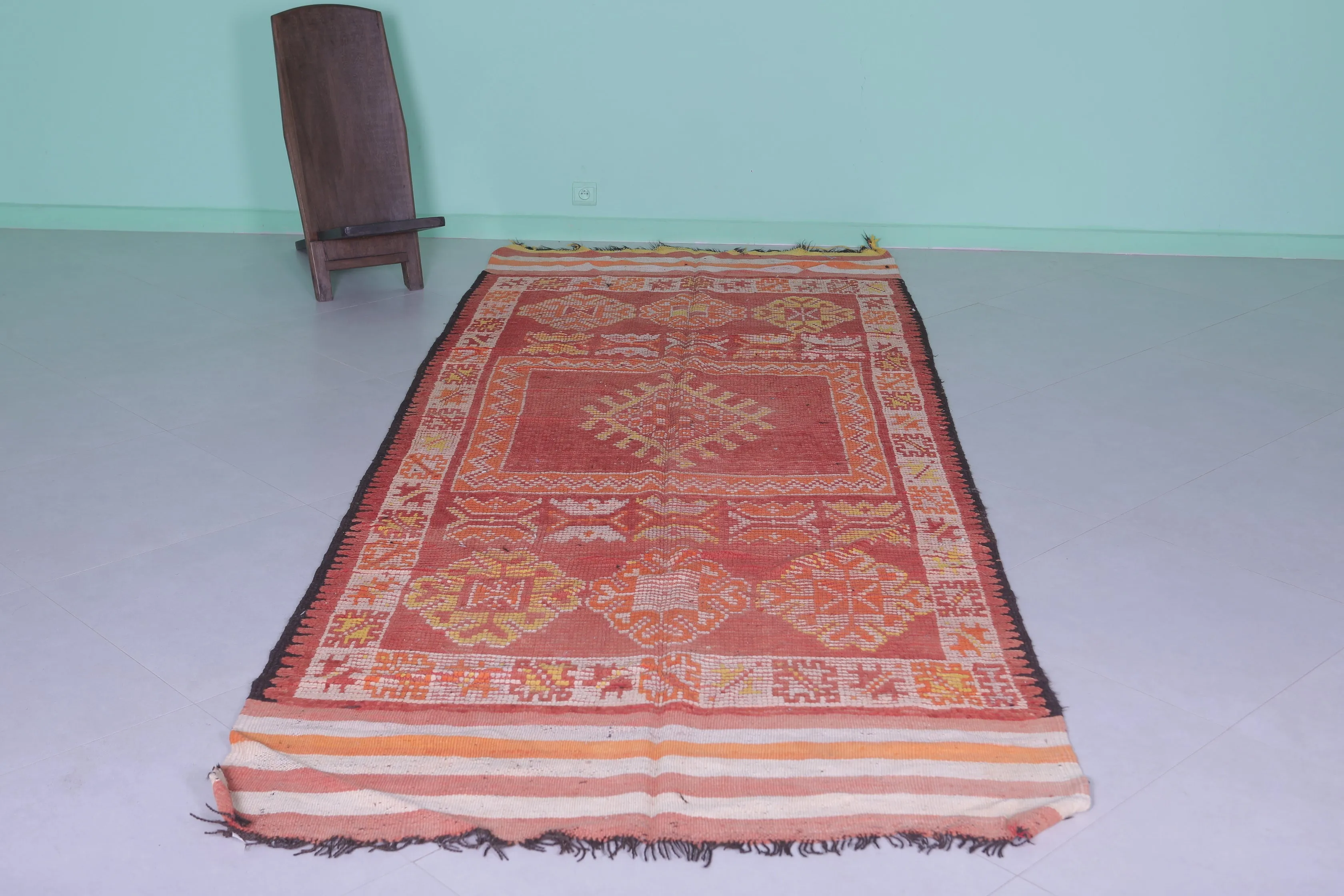 Vintage Moroccan Hallway Rug – 4.3 x 11.3 Feet | Handwoven Berber Carpet