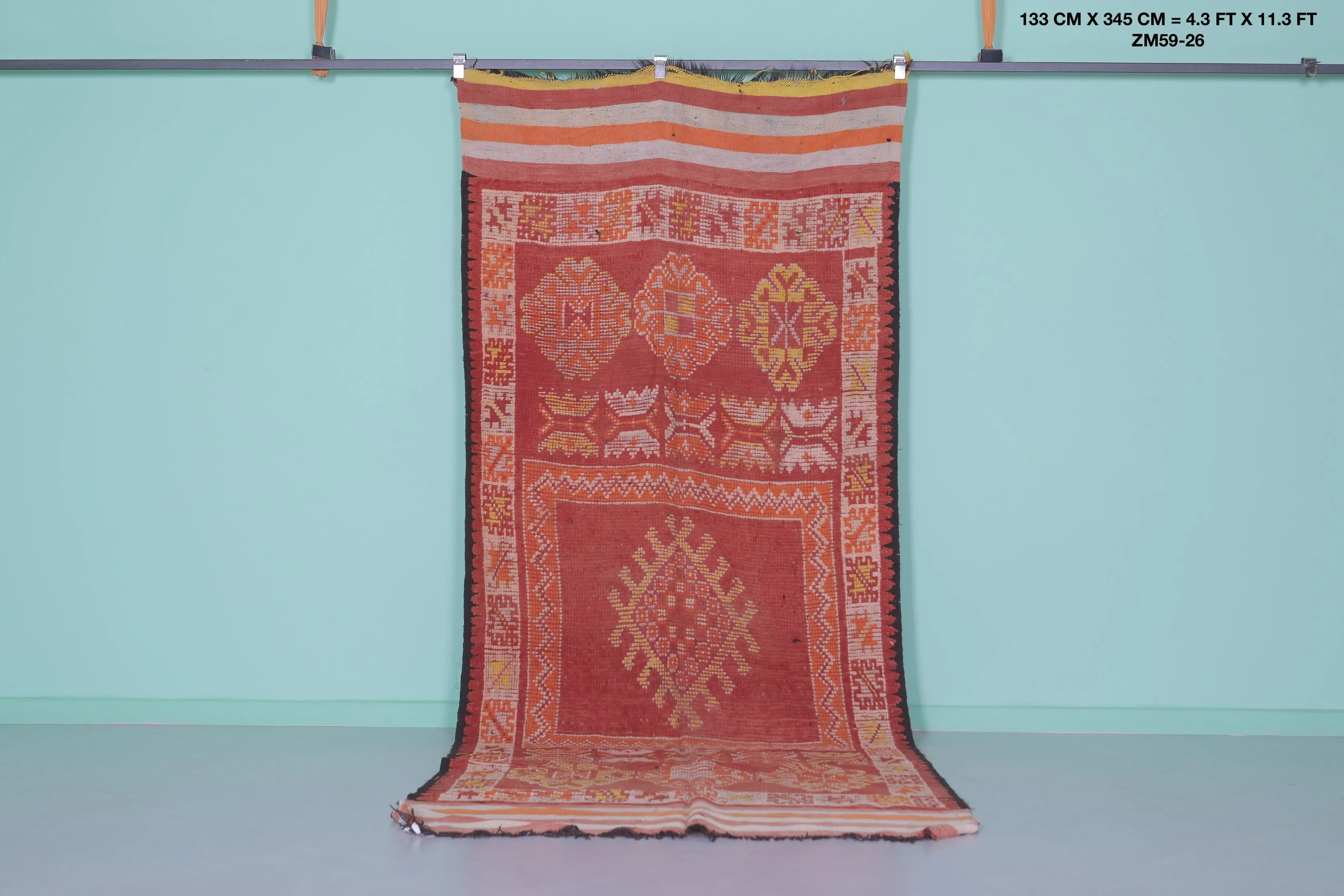 Vintage Moroccan Hallway Rug – 4.3 x 11.3 Feet | Handwoven Berber Carpet