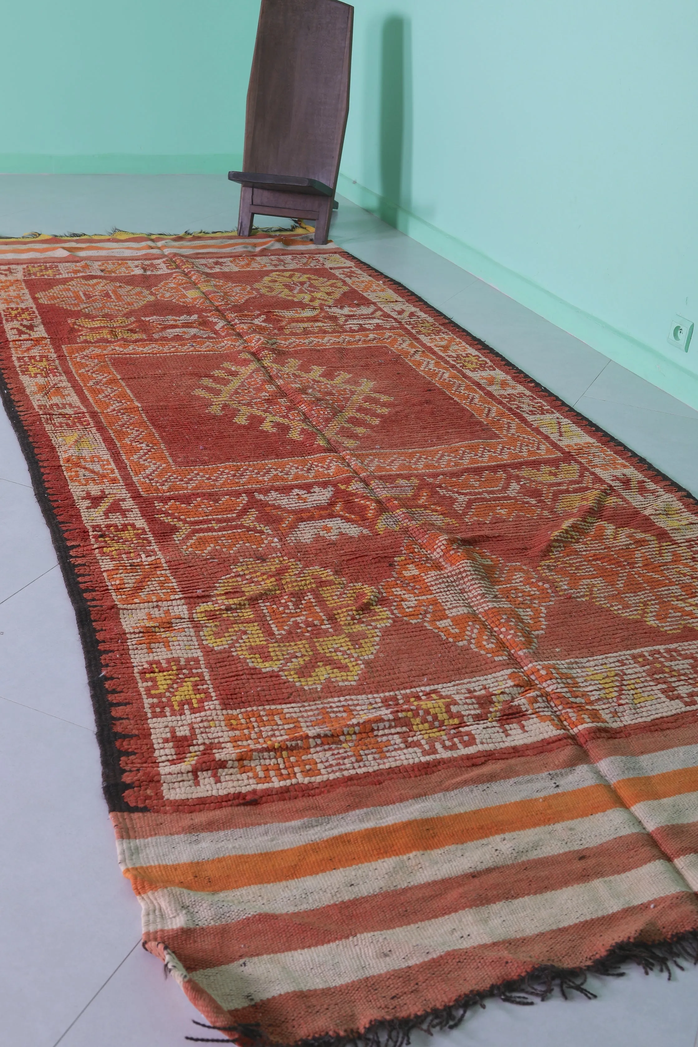 Vintage Moroccan Hallway Rug – 4.3 x 11.3 Feet | Handwoven Berber Carpet