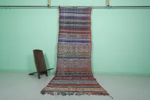 Vintage Moroccan Hallway Rug - Multicolor Striped Design - 3.8x11.1 ft