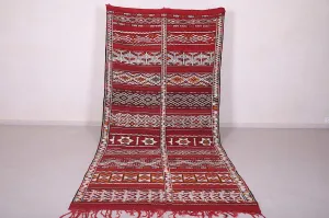 Vintage Moroccan Handwoven Kilim Rug - Red and White Geometric Design - 5.4x11.8 ft