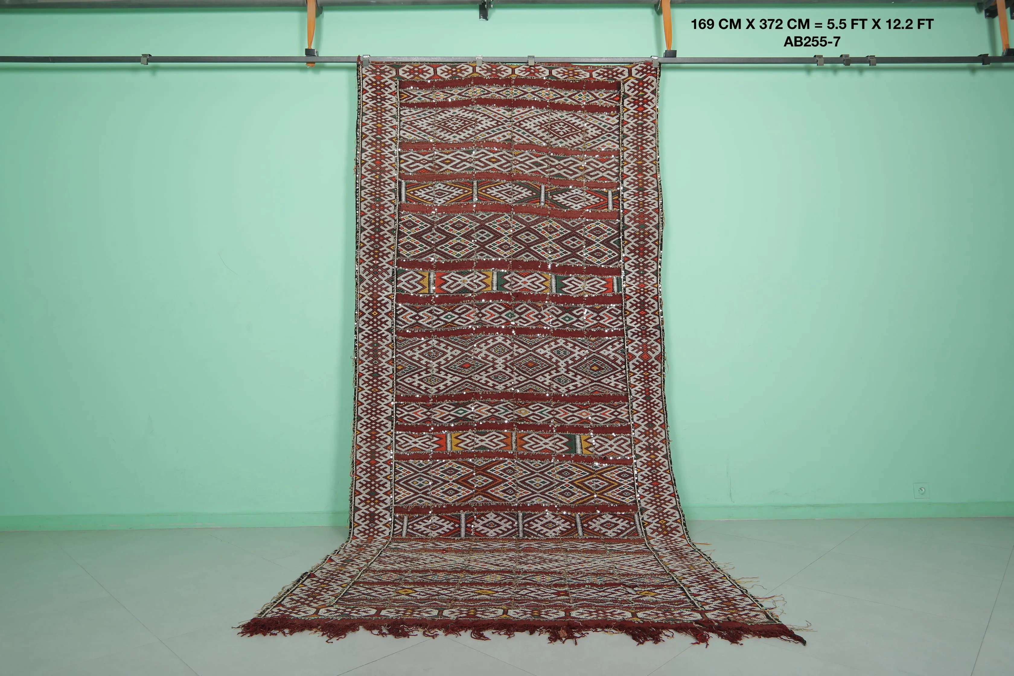 Vintage Moroccan Kilim - 5.5 FT X 12.2 FT - Authentic Handwoven Rug
