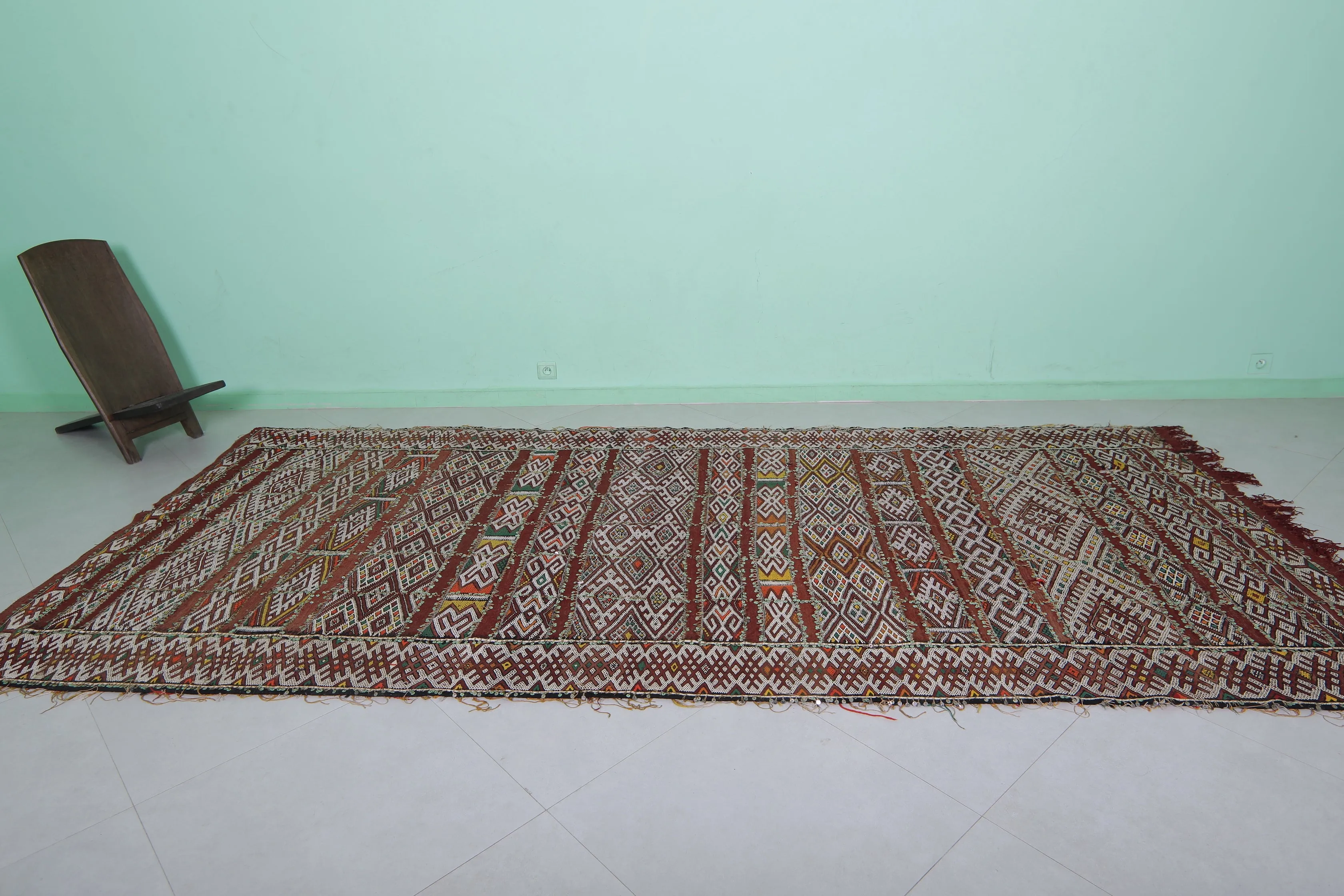 Vintage Moroccan Kilim - 5.5 FT X 12.2 FT - Authentic Handwoven Rug