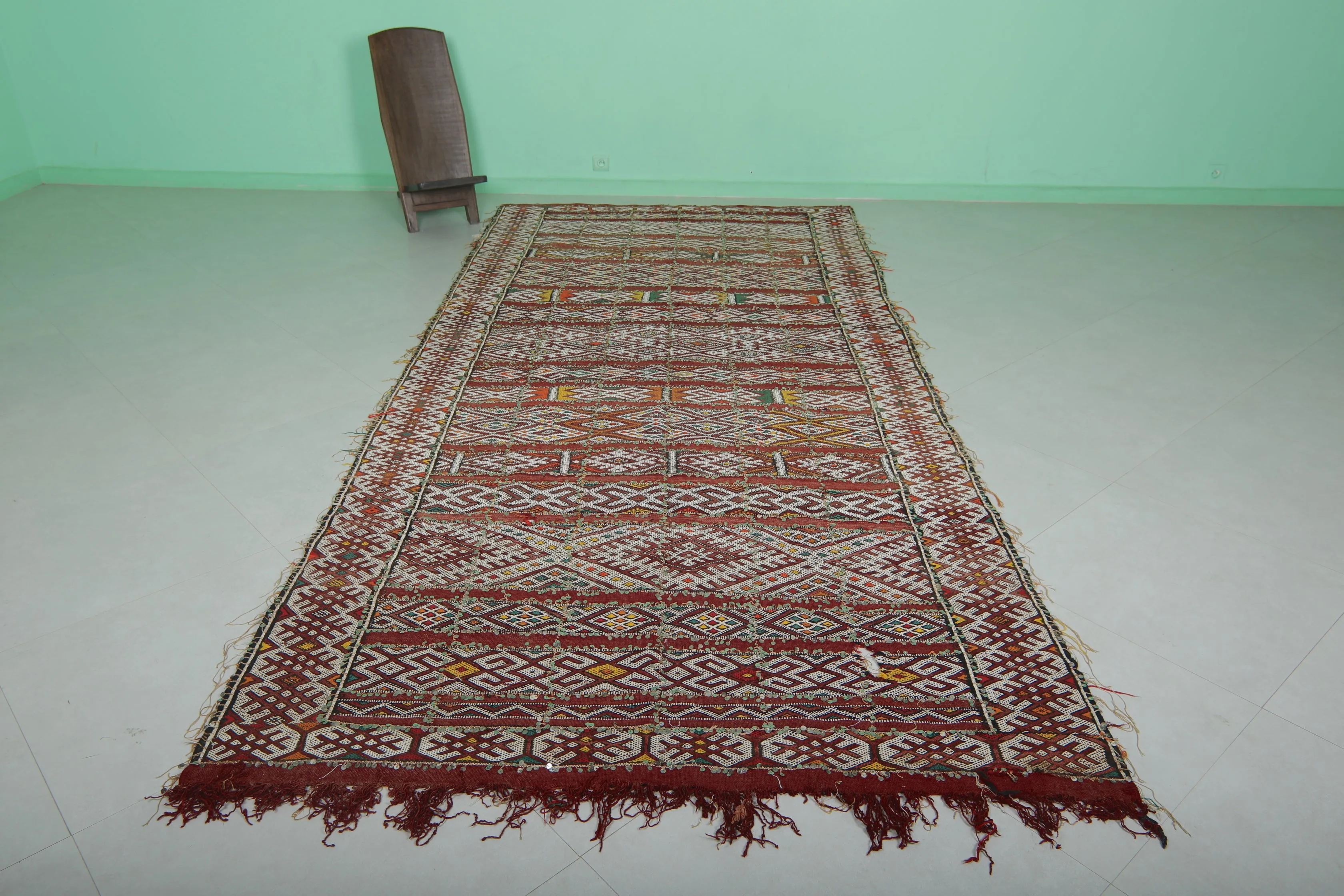 Vintage Moroccan Kilim - 5.5 FT X 12.2 FT - Authentic Handwoven Rug
