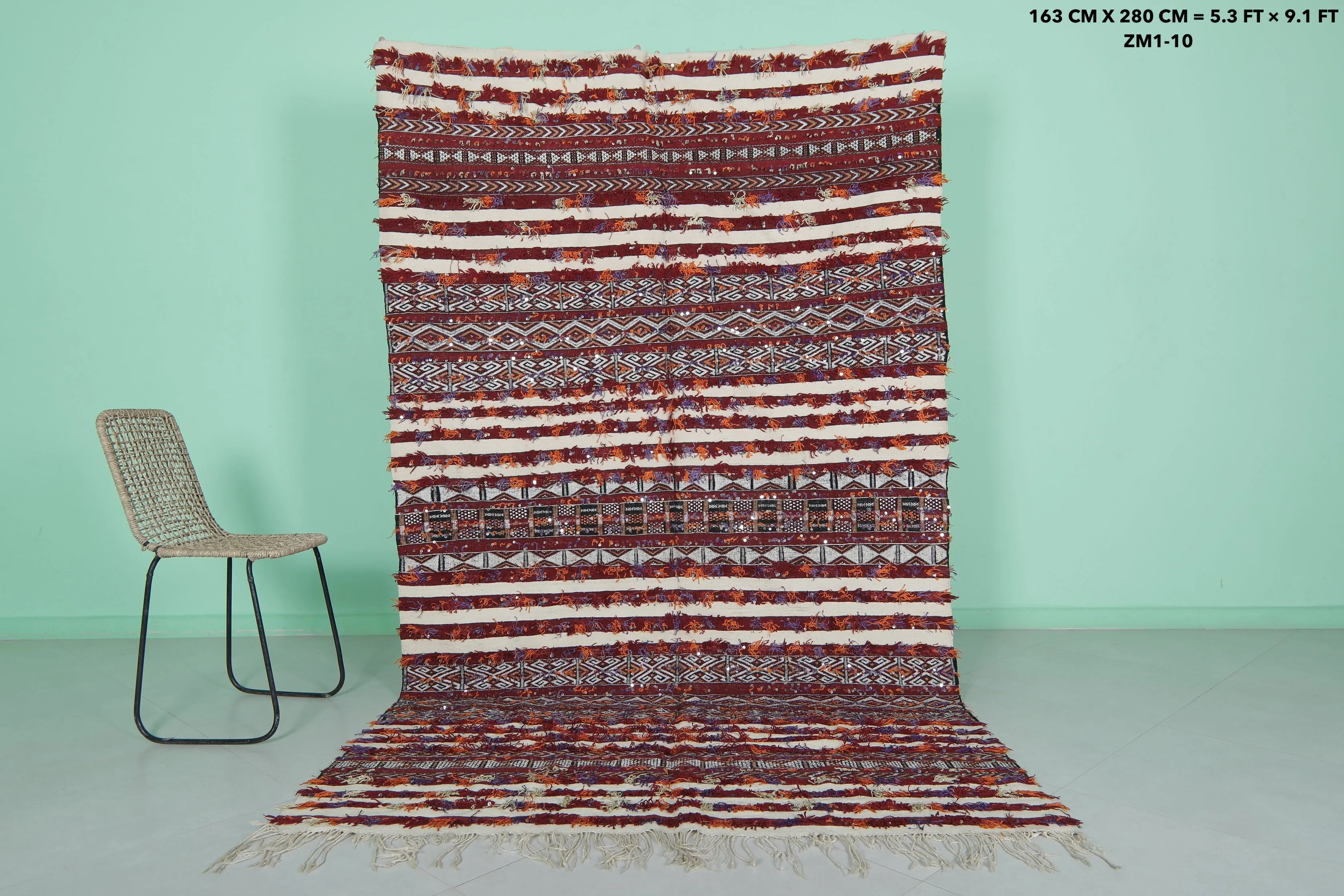 Vintage Moroccan Kilim - Handwoven Striped Design - 5.3x9.1 ft