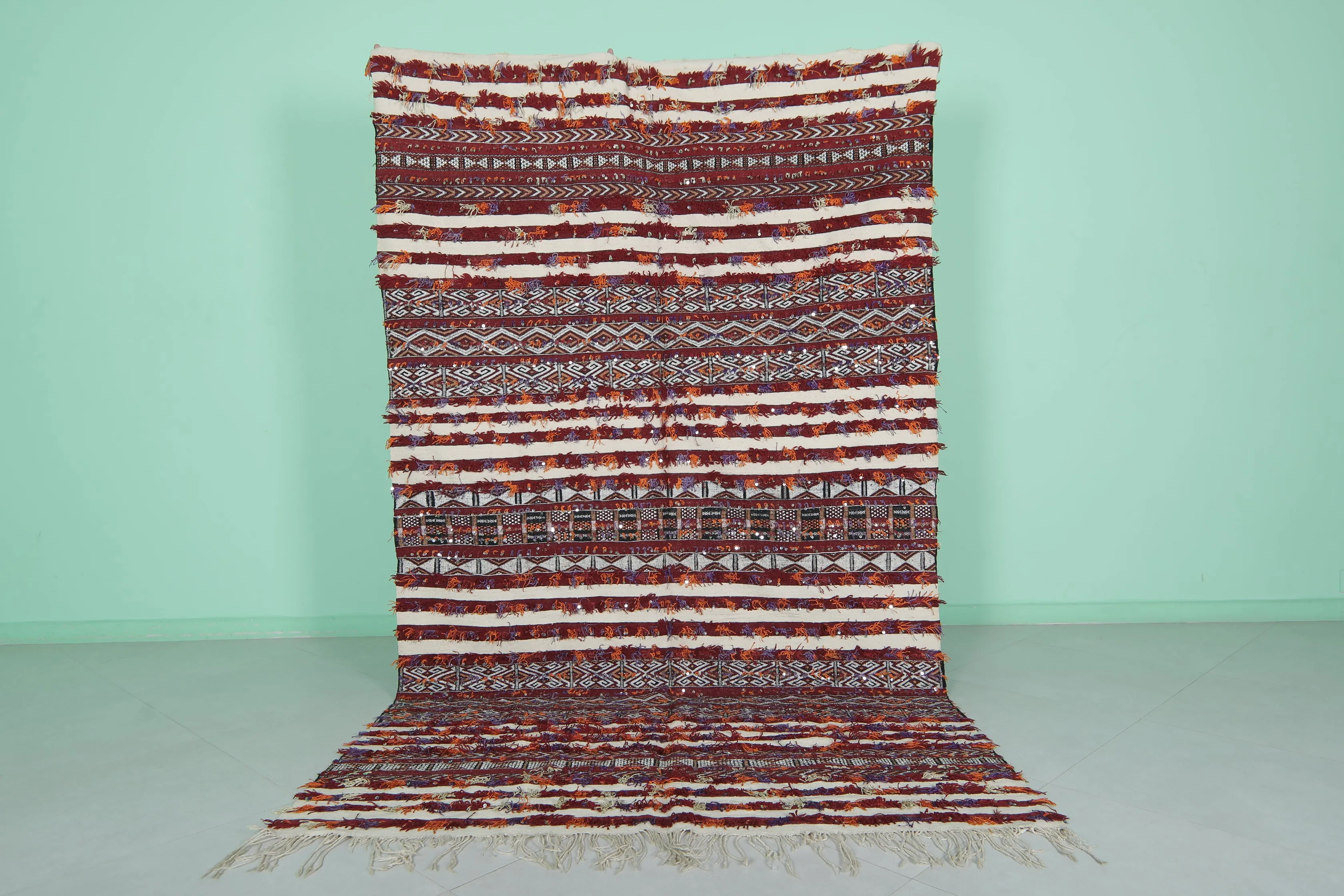 Vintage Moroccan Kilim - Handwoven Striped Design - 5.3x9.1 ft