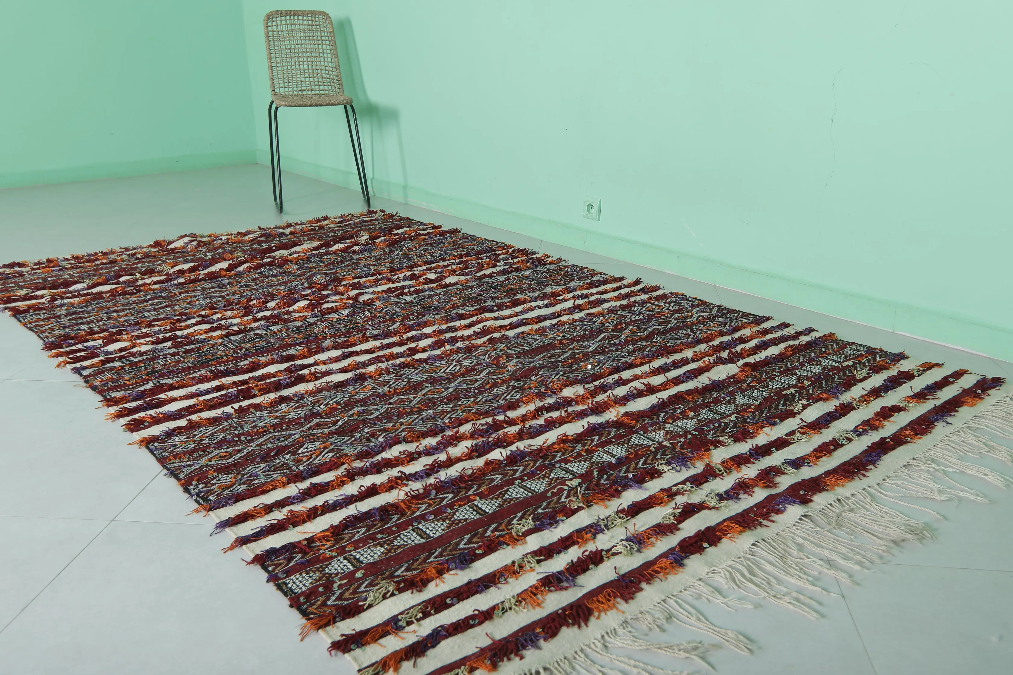 Vintage Moroccan Kilim - Handwoven Striped Design - 5.3x9.1 ft