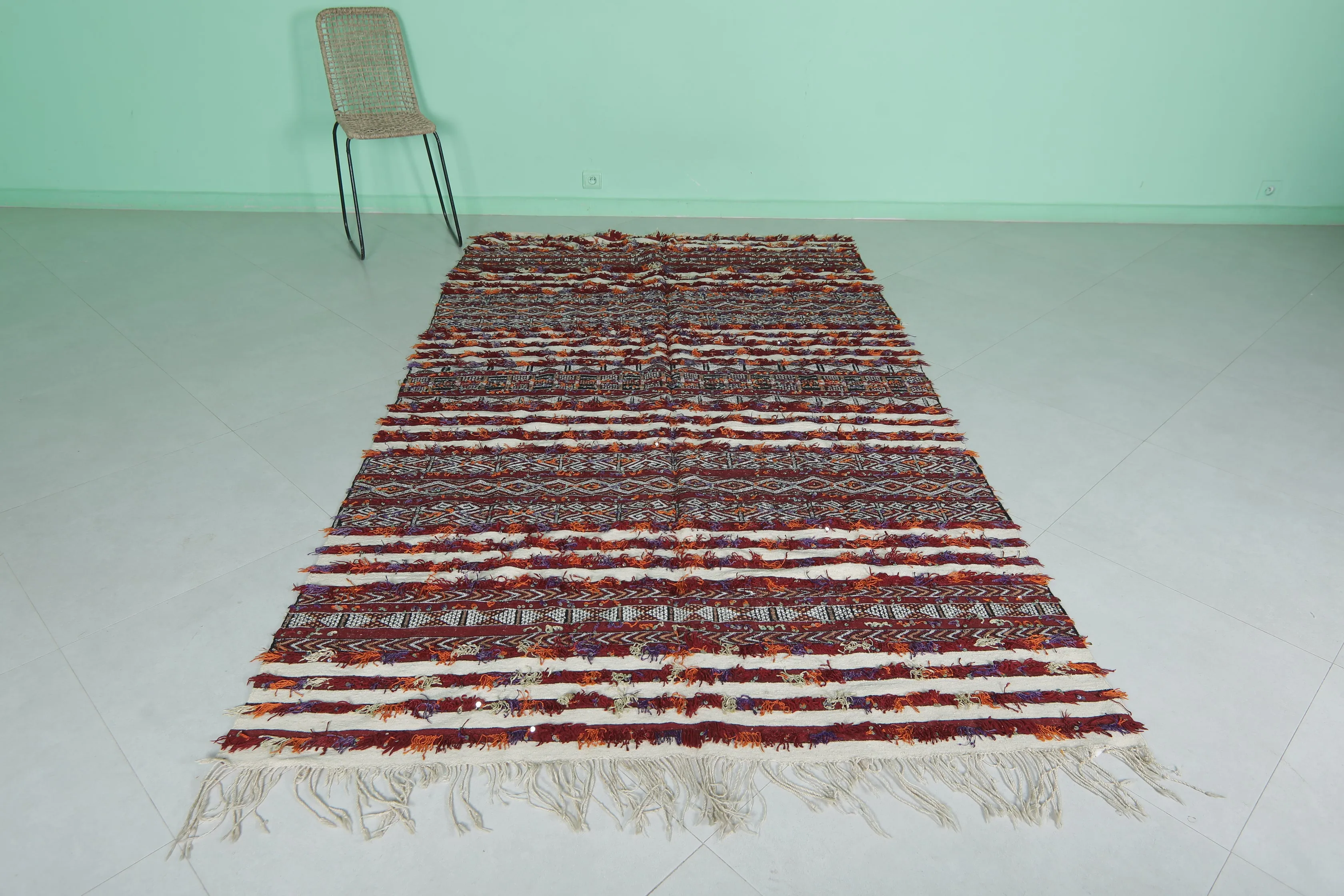 Vintage Moroccan Kilim - Handwoven Striped Design - 5.3x9.1 ft