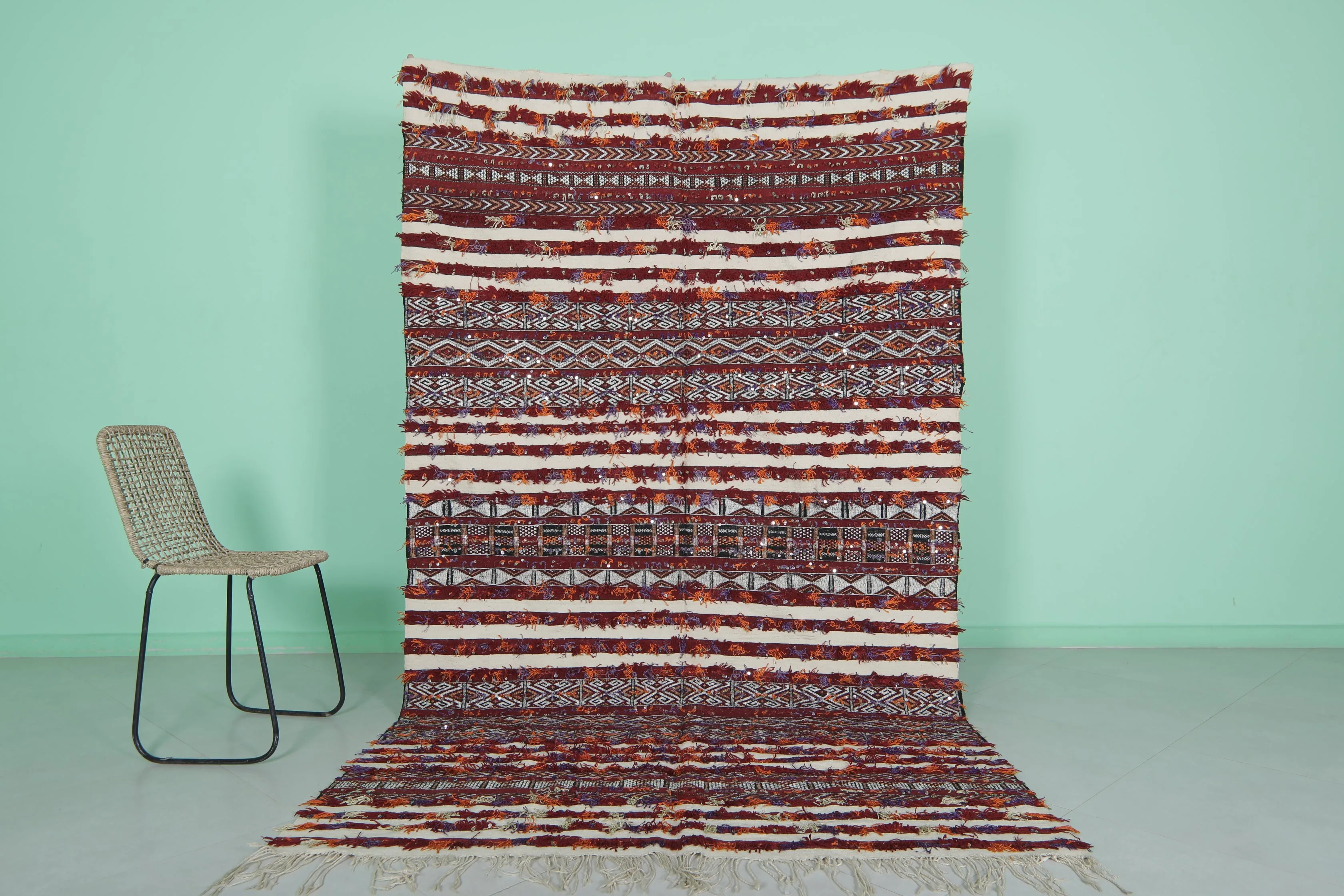 Vintage Moroccan Kilim - Handwoven Striped Design - 5.3x9.1 ft