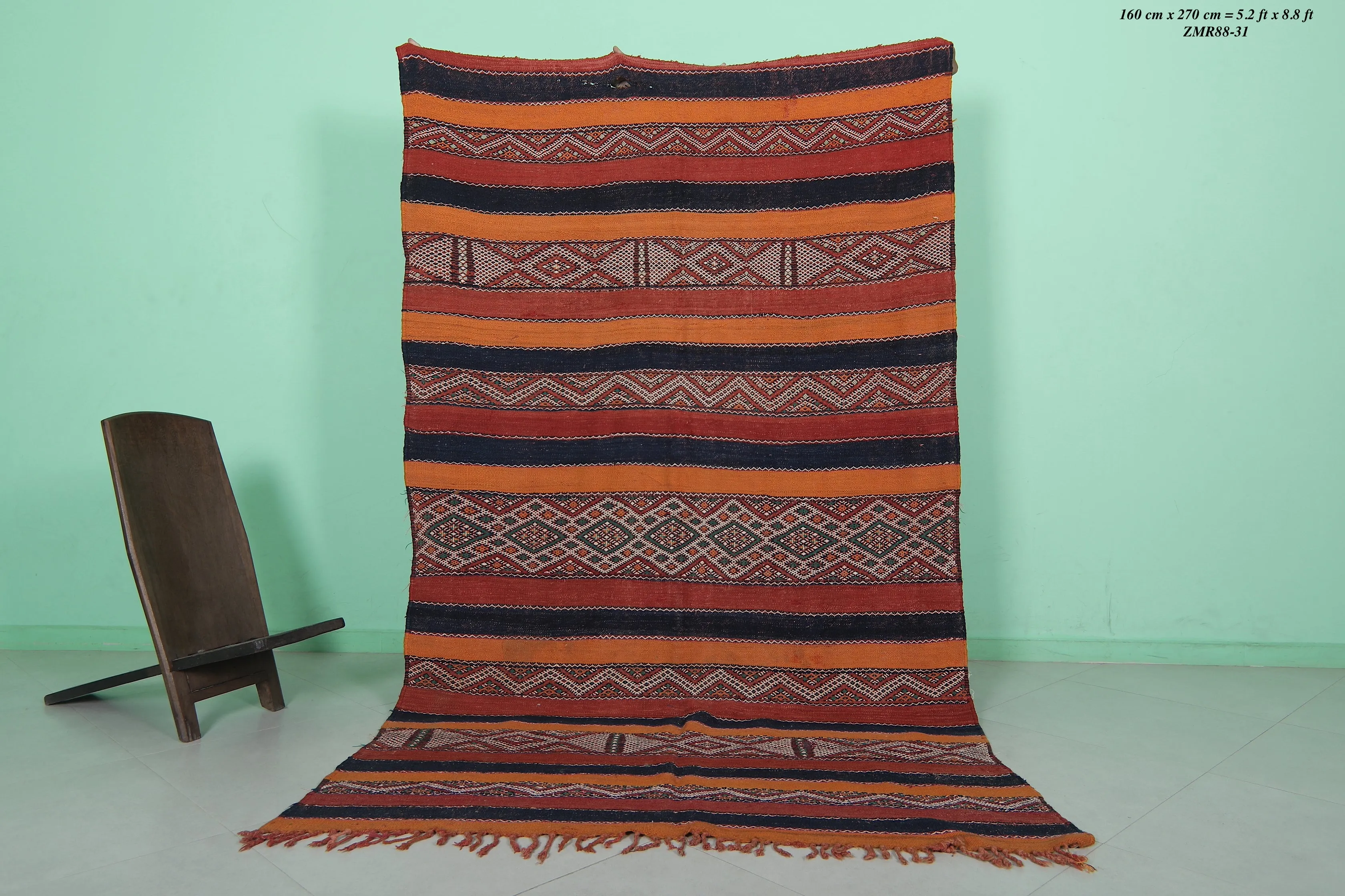 Vintage Moroccan Kilim Rug - 5.2 FT × 8.8 FT | Handwoven Heritage