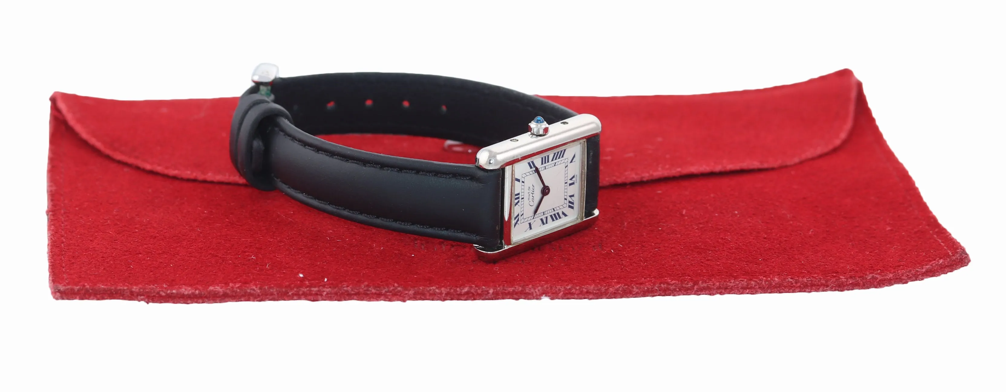 Vintage Must de Cartier Tank 666001 Silver Argent Quartz Blue White Roman Watch