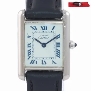 Vintage Must de Cartier Tank 666001 Silver Argent Quartz Blue White Roman Watch