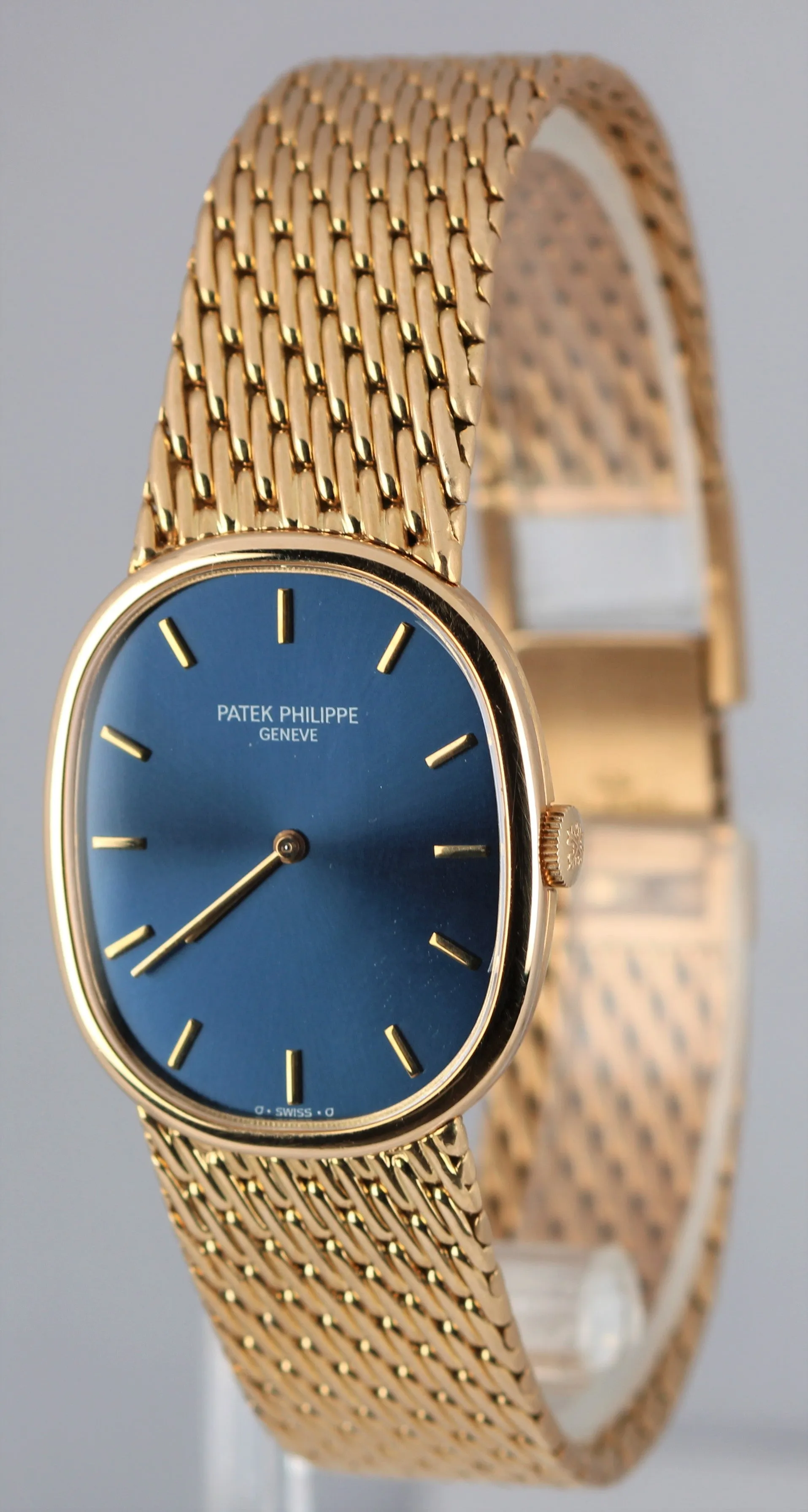 Vintage Patek Philippe Ellipse 3848/8 18K Gold Blue Dial 27x32mm Watch Box